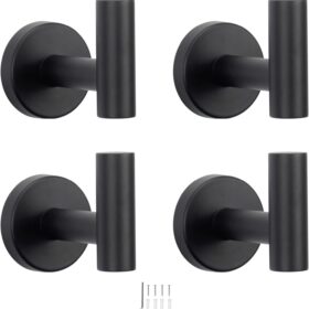 NearMoon Bath Towel Hooks- SUS 304 Stainless Steel Robe Hook Holder, Heavy Duty Coat Hook for Bathroom Livingroom Hotel Kitchen Garage, Wall Mounted- 4 Pack (Matte Black) ?   ?  ?  ? ?