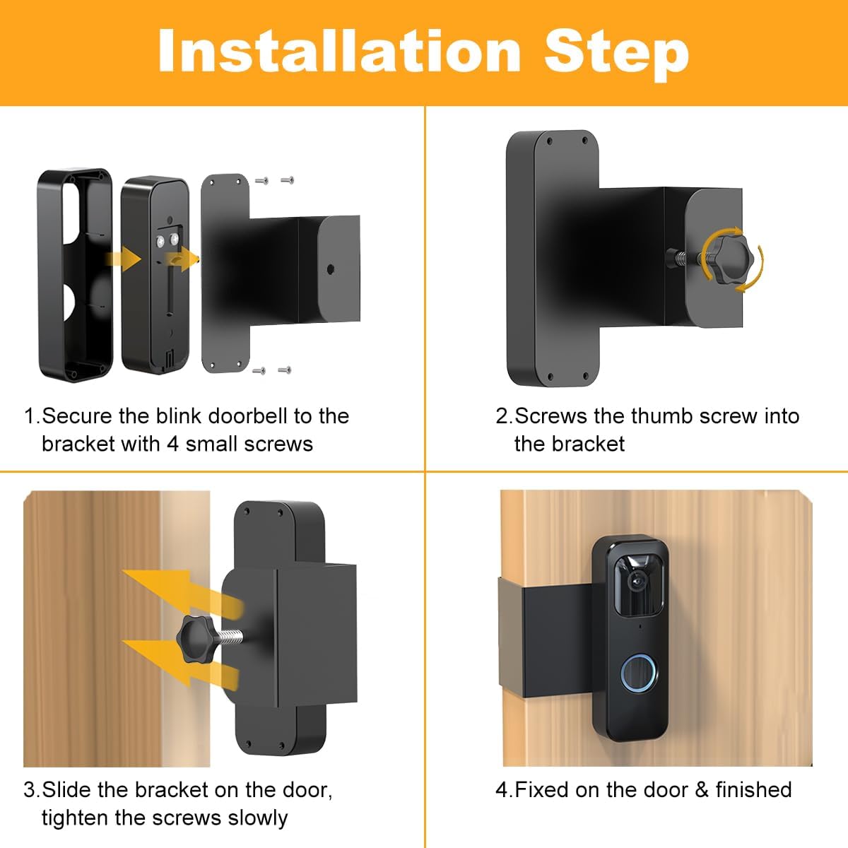 Blink Doorbell Mount, Anti-Theft Blink Video Doorbell Door Mount Bracket No Drilling, Not Block Doorbell Motion Sensor, Easy to Install, Fit for Blink Doorbell Camera (Black) - Image 6