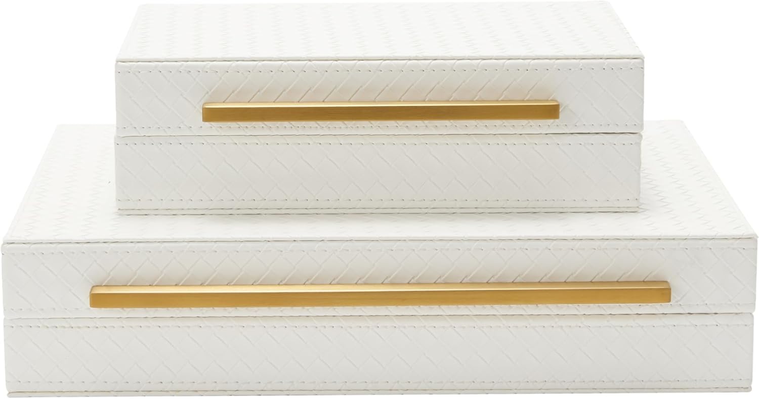 Kingflux White Set of 2pcs Decorative Boxes, Home Storage Boxes Jewelry Organizer, Shelf Orgnizer Box Woment&Men's Accessory Organizer (White) ? ? ? ? ?