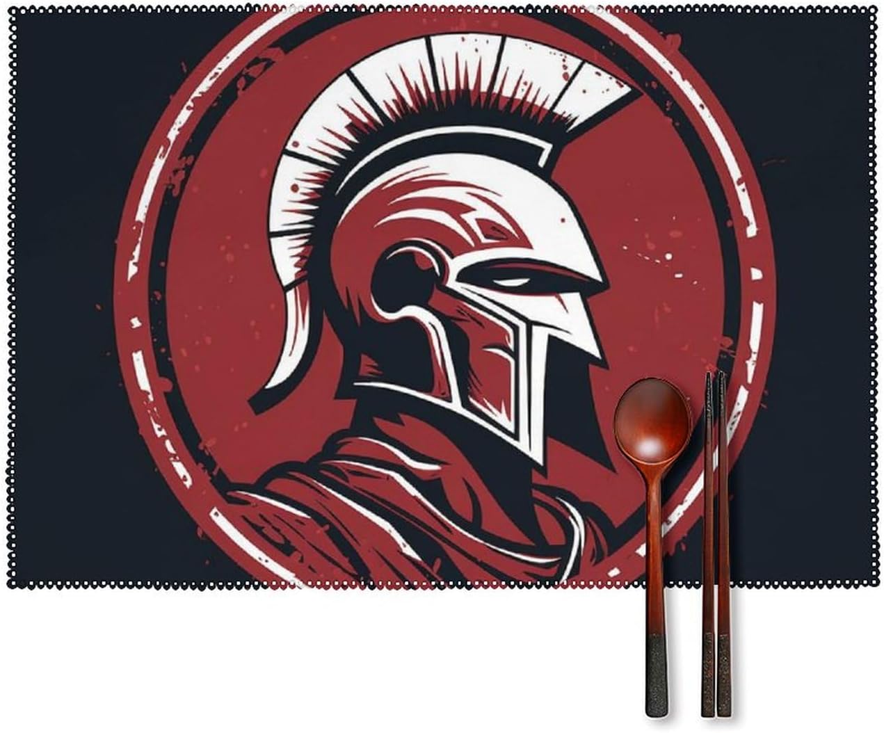 Place Mat Red Spartan Helmet Placemats Set of 6 Non-Slip Table Mats Heat Resistant Place Mats Washable Placemat for Kitchen Anti Slip Dining Table Place Mats ? ? ? ? ?