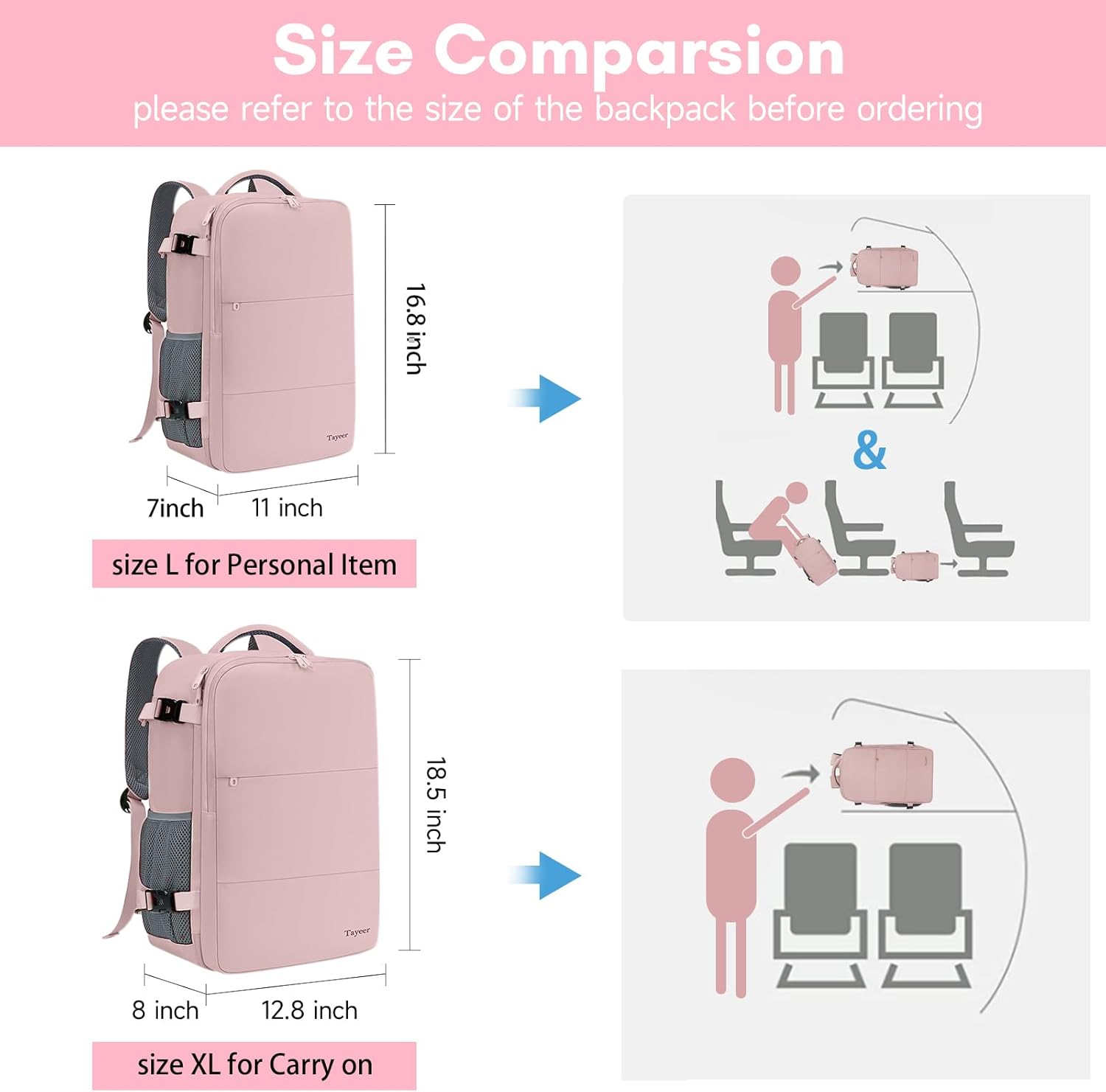 Taygeer Travel Backpack for Women, Carry On Backpack with USB Charging Port & Shoe Pouch, TSA 15.6inch Laptop Mochila Flight Approved, Nurse Bag Casual Daypack for Weekender Business Hiking, Pink ? ? ? ? ? - Image 6