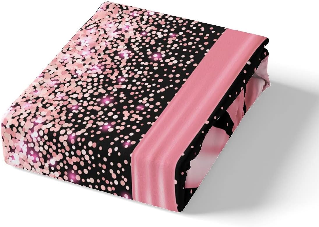 Pink Bowknot Bed Sheet Queen Set Pink Glitter Diamond Sheets Sets Adults Bedroom Decor Bling Party Microfiber Bedding Set with Flat,Fitted Sheet,2 Pillow Cases - Image 4