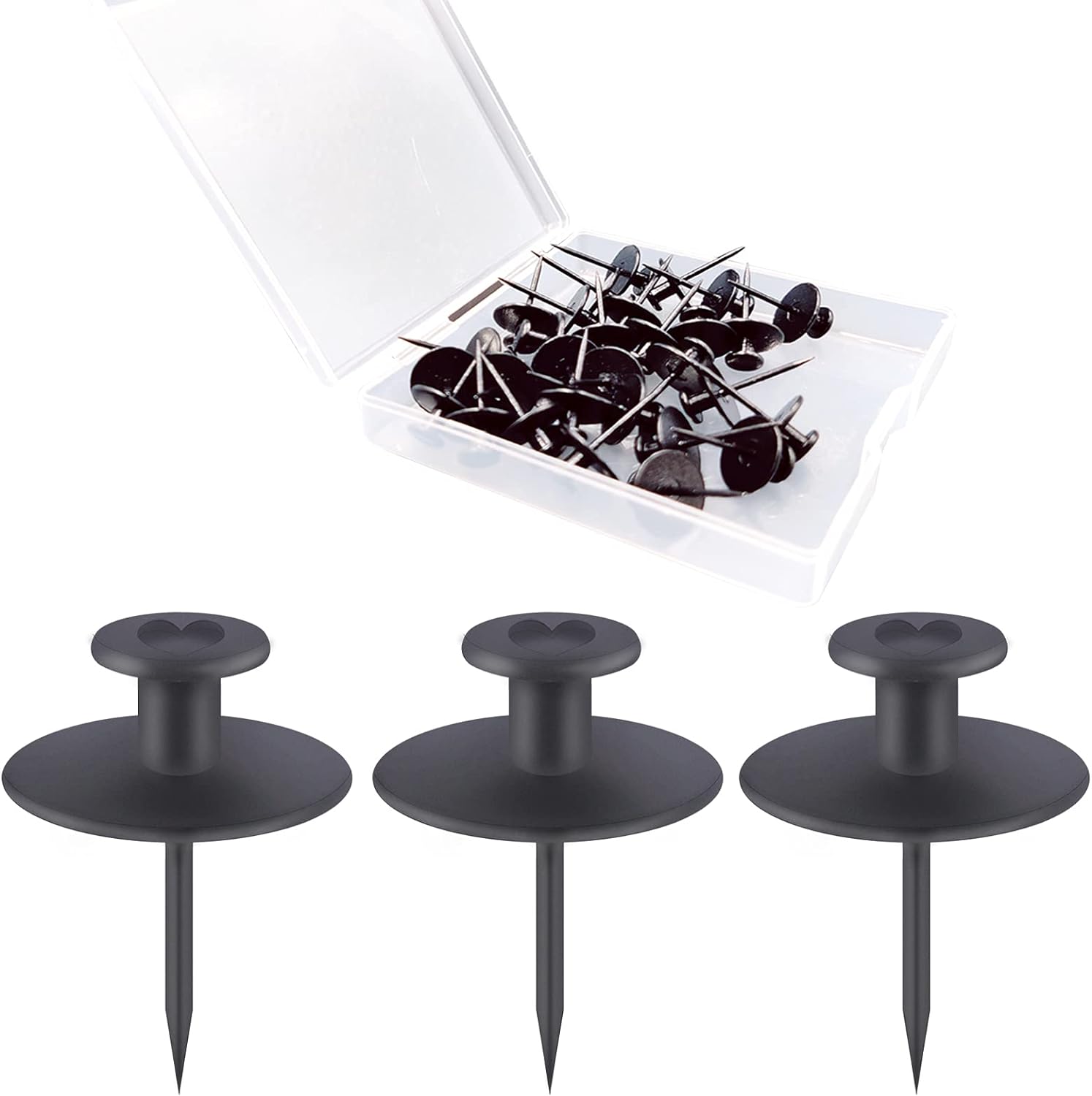 30 PCS Push Pins Picture Hangers Wall Hooks, Double Headed Thumb Tacks for Wall Hangings, Renter Friendly Decor Small Picture Frame Hangers for Drywall Cork Board Home Office Photo Decorations(Black) ? ? ? ? ?