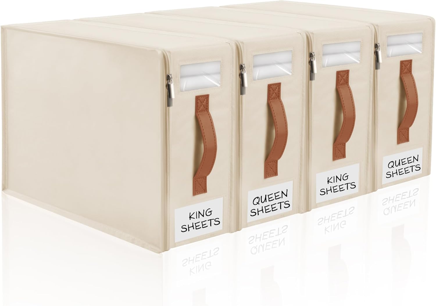 Bed Sheet Organizer 4 Pack - No Insects Entry Sheet Organizers and Storage with Zipper, Label, Handle, Window, Linen Closet Organizers and Storage for Sheet Set, Clothing, Duvet Covers, Blanket ? ? ? ? ?
