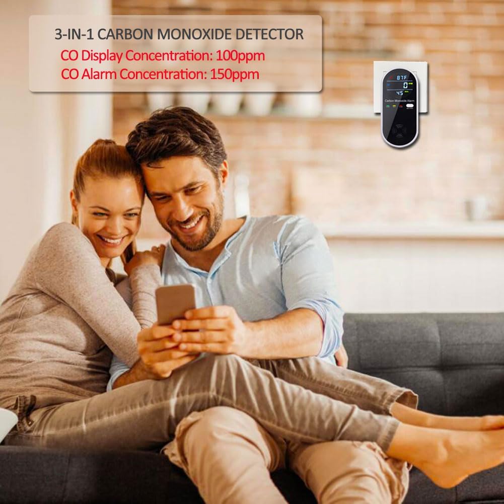 Carbon Monoxide Detector Plug in Wall, WESHLGD Portable Carbon Monoxide Detector for Travel, 3-in-1 CO Detector for Home and Travel Camping(CO Gas Meter Temperature Humidity Sensor) ? ? ? ? ? - Image 4