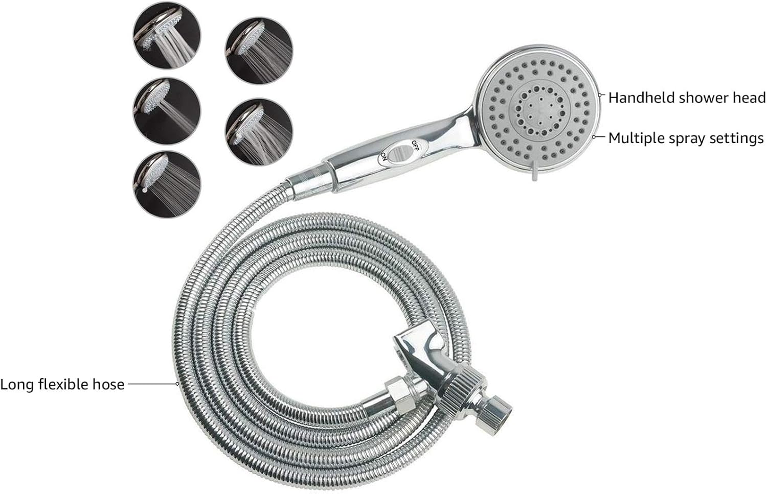 HauSun Handheld Shower Head with On/Off Switch - 5 Spray Settings 6.5 Feet Extra Long Hose High Pressure with Bathroom Faucet Kit - Universal Adapter Holder Mount for Wall,Chrome Finish ? ? ? ? ? - Image 4