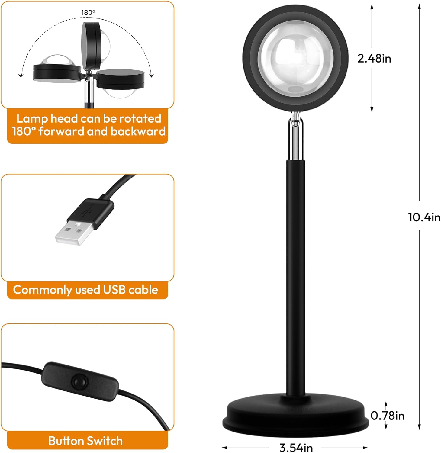 Sunset Lamp Projector, 180 Degree Rotation Sunset Projection Light Led Night Light Floor Lamp with USB Port,Sunset Lamps for Photography Party Bedroom Decor,Christmas Gifts for Women ? ? ? ? ? - Image 3
