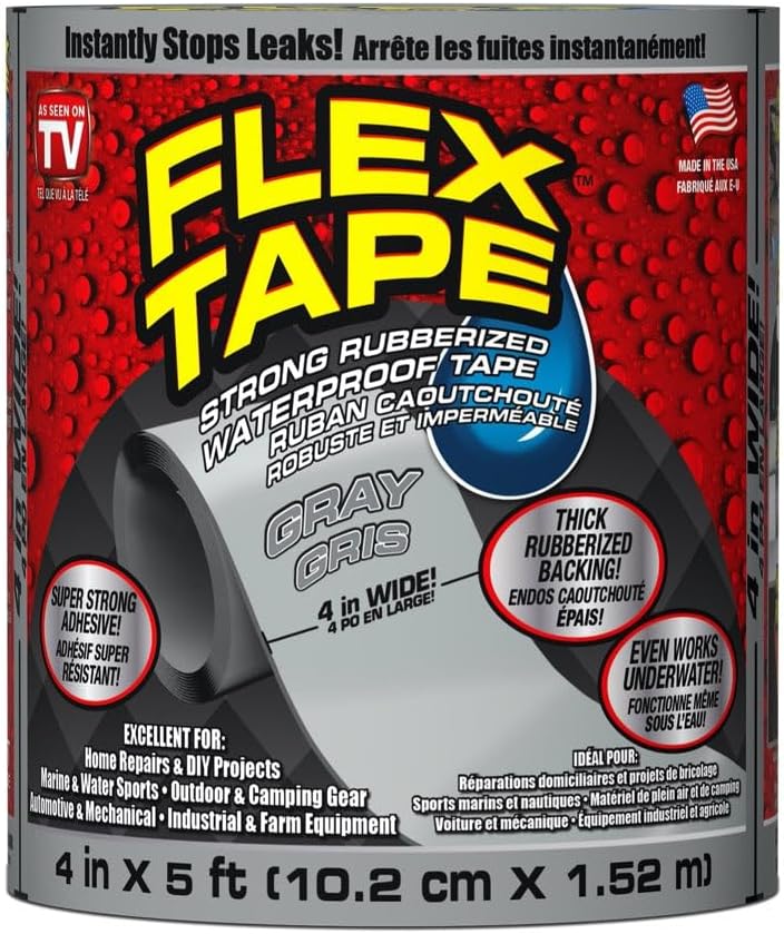 Flex Tape, 4 in x 5 ft, Gray, Original Thick Flexible Rubberized Waterproof Tape - Seal and Patch Leaks, Works Underwater, Indoor Outdoor Projects - Home RV Roof Plumbing and Pool Repairs ? ? ? ? ?