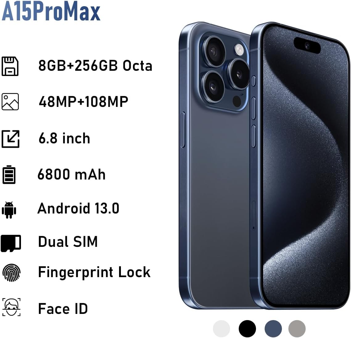 A15promax Unlocked 5G Phone 2024 Android 13 Cell Phones with 6.8 - Image 3