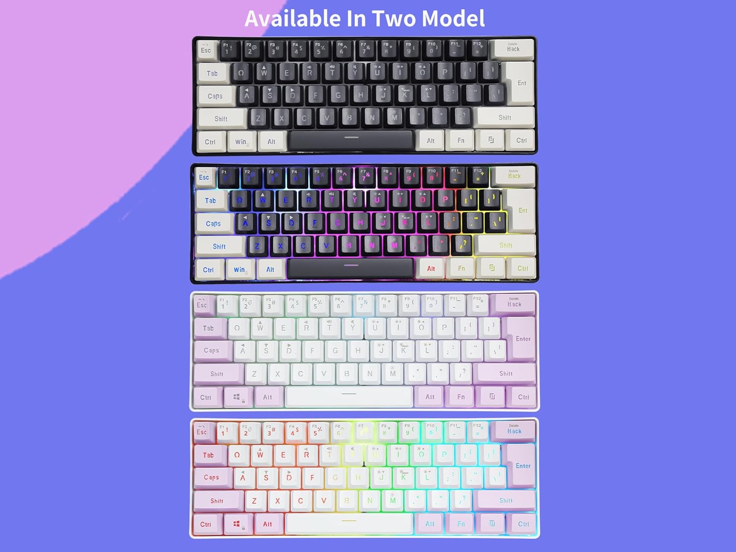 SAMA Gaming Keyboard 60 Percent, 61 Keys RGB Backlit Wired Keyboard, Waterproof Mini Compact Gaming Keyboard for PC/Mac Gamer, Travel, Easy to Carry on Business Trip - White Purple - Image 5