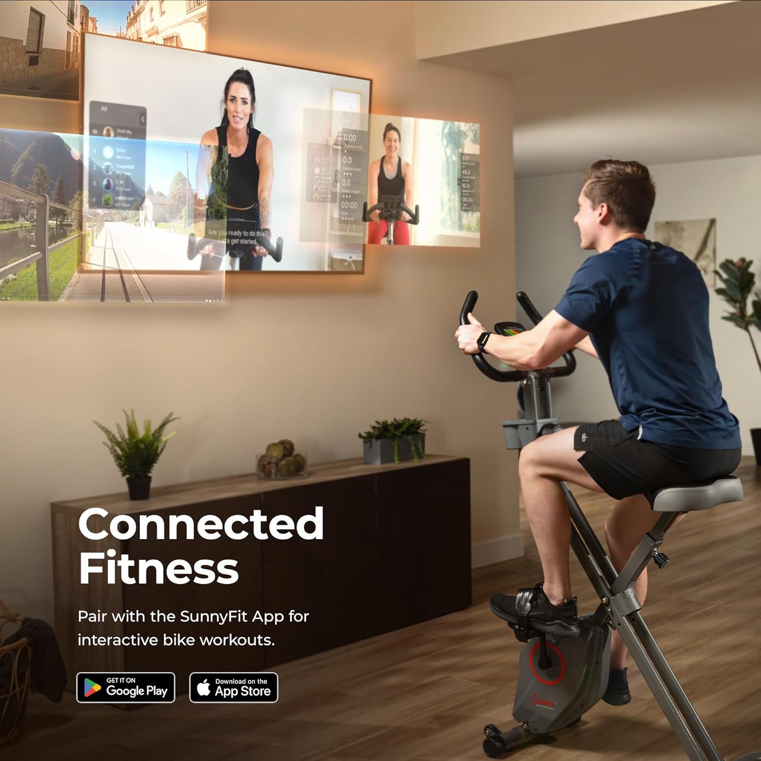 Sunny Health & Fitness Smart Folding X-Bike, Portable Compact Exercise Bike for Indoor Cycling Workout, Home Cardio Training Machine, Free SunnyFit App Bluetooth Connect, Optional Foldable Recumbent ? ? ? ? ? - Image 3