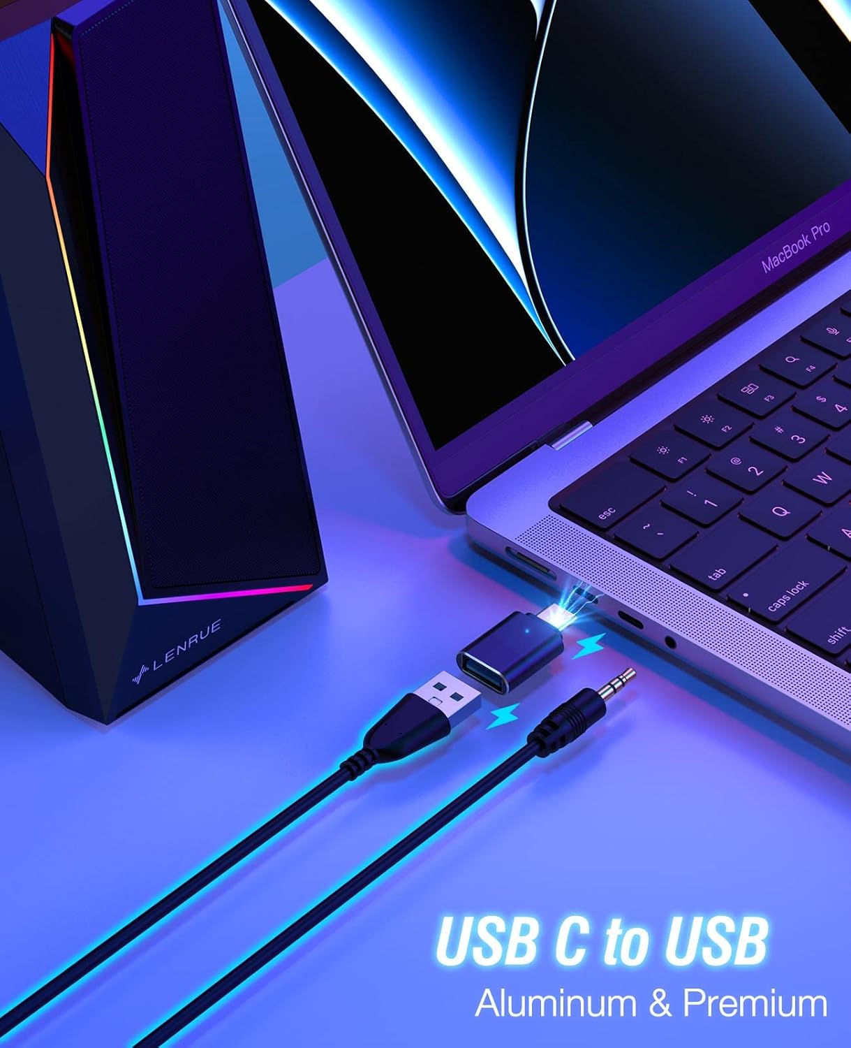 LENRUE Computer Speakers, USB/USB-C Powered PC Speakers with Loud Stereo Sound, Headphone-in for Desktop, Laptop, Monitor (USB-C to USB Adapter Included) ? ? ? ? ? - Image 6