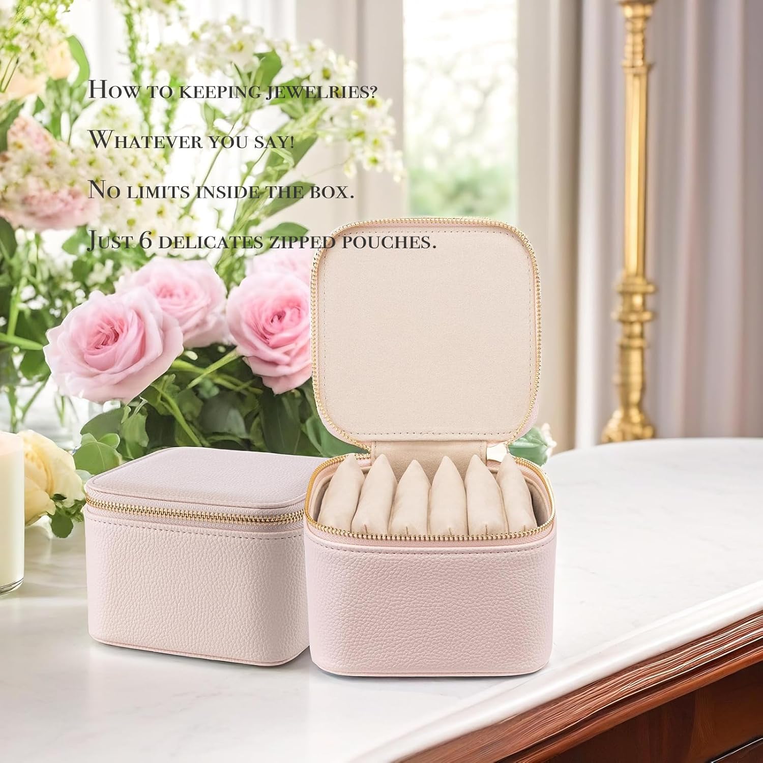 Vlando Travel Jewelry Box Organizer - 6 Small Velvet Zipped Pouches Pockets for Jewelries Necklaces Rings Earrings Sorting Storage, Rosy Mauve ? ? ? ? ? - Image 3