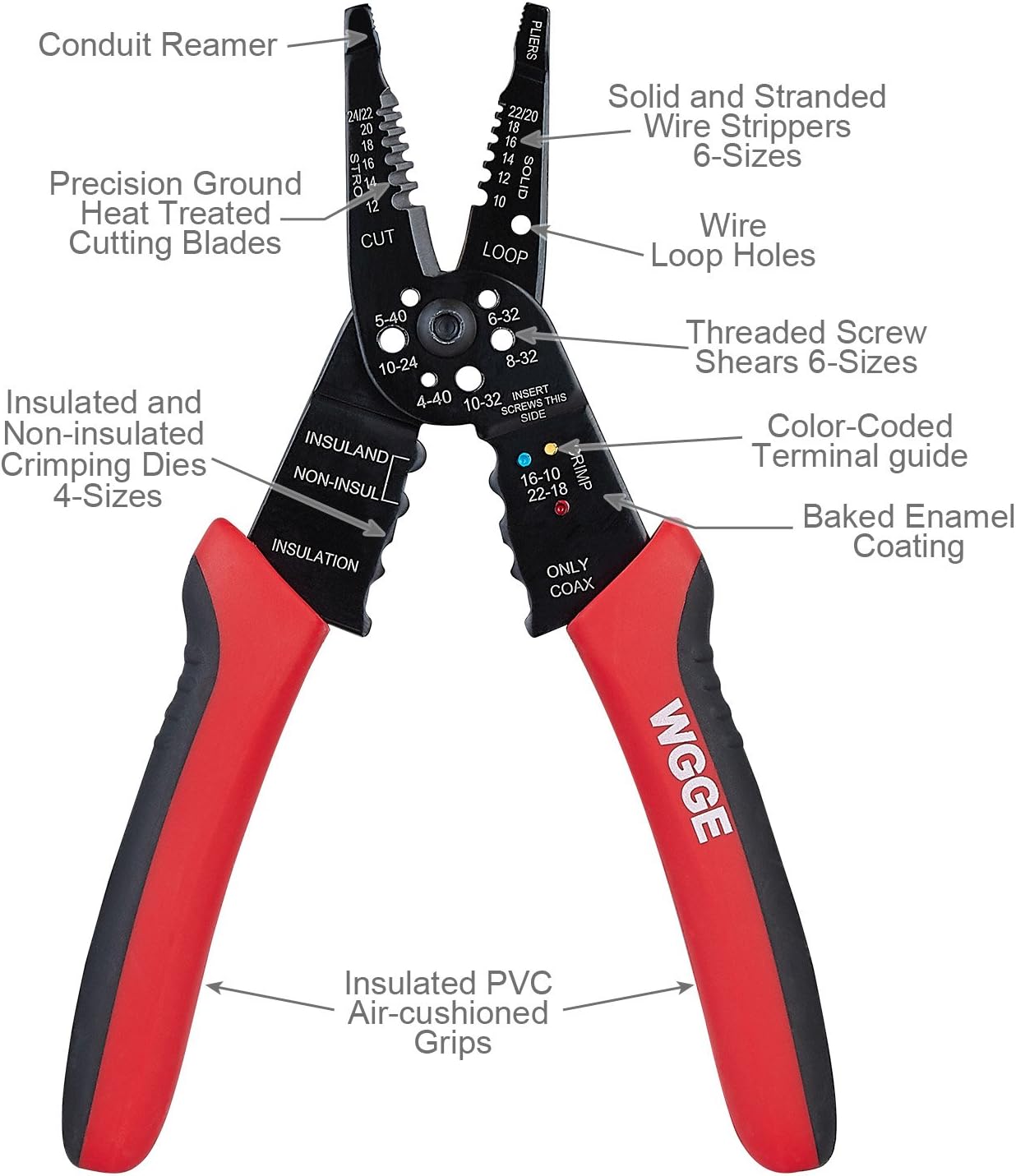 WGGE WG-015 Professional 8-inch Wire Stripper/wire crimping tool, Wire Cutter, Wire Crimper, Cable Stripper, Wiring Tools and Multi-Function Hand Tool. ? ? ? ? ? - Image 4