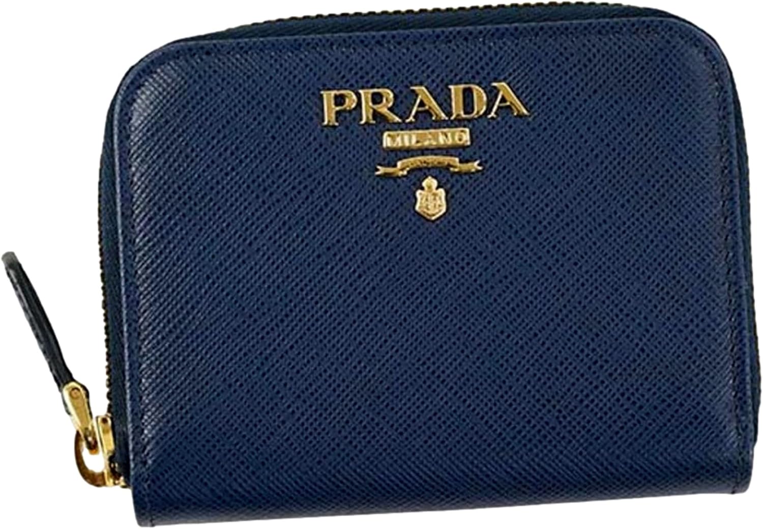 Prada Womens Zippy Coin Purse Wallet Saffiano Leather Bluette Blue Gold Logo ? ? ? ? ?