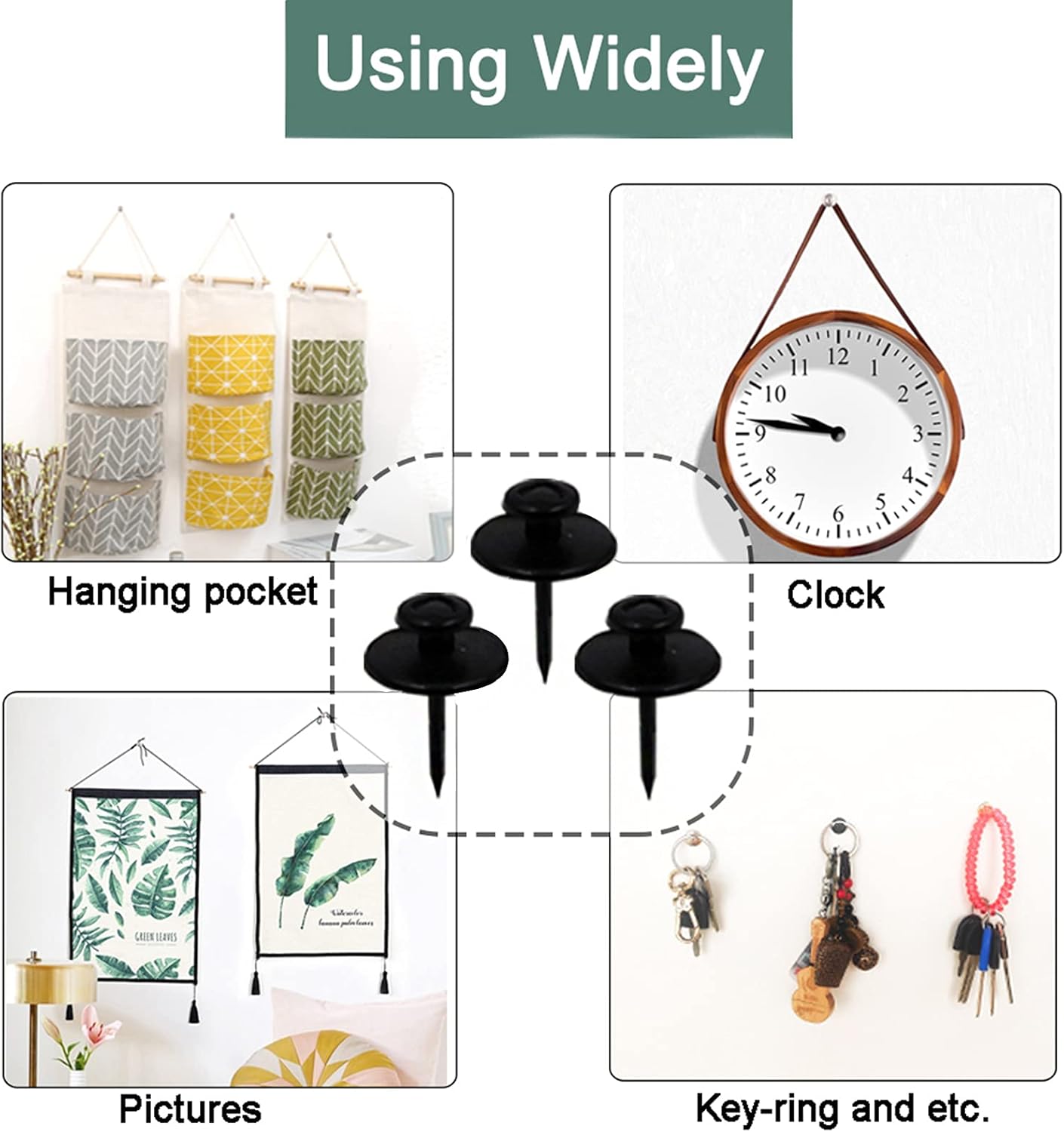 30 PCS Push Pins Picture Hangers Wall Hooks, Double Headed Thumb Tacks for Wall Hangings, Renter Friendly Decor Small Picture Frame Hangers for Drywall Cork Board Home Office Photo Decorations(Black) ? ? ? ? ? - Image 2