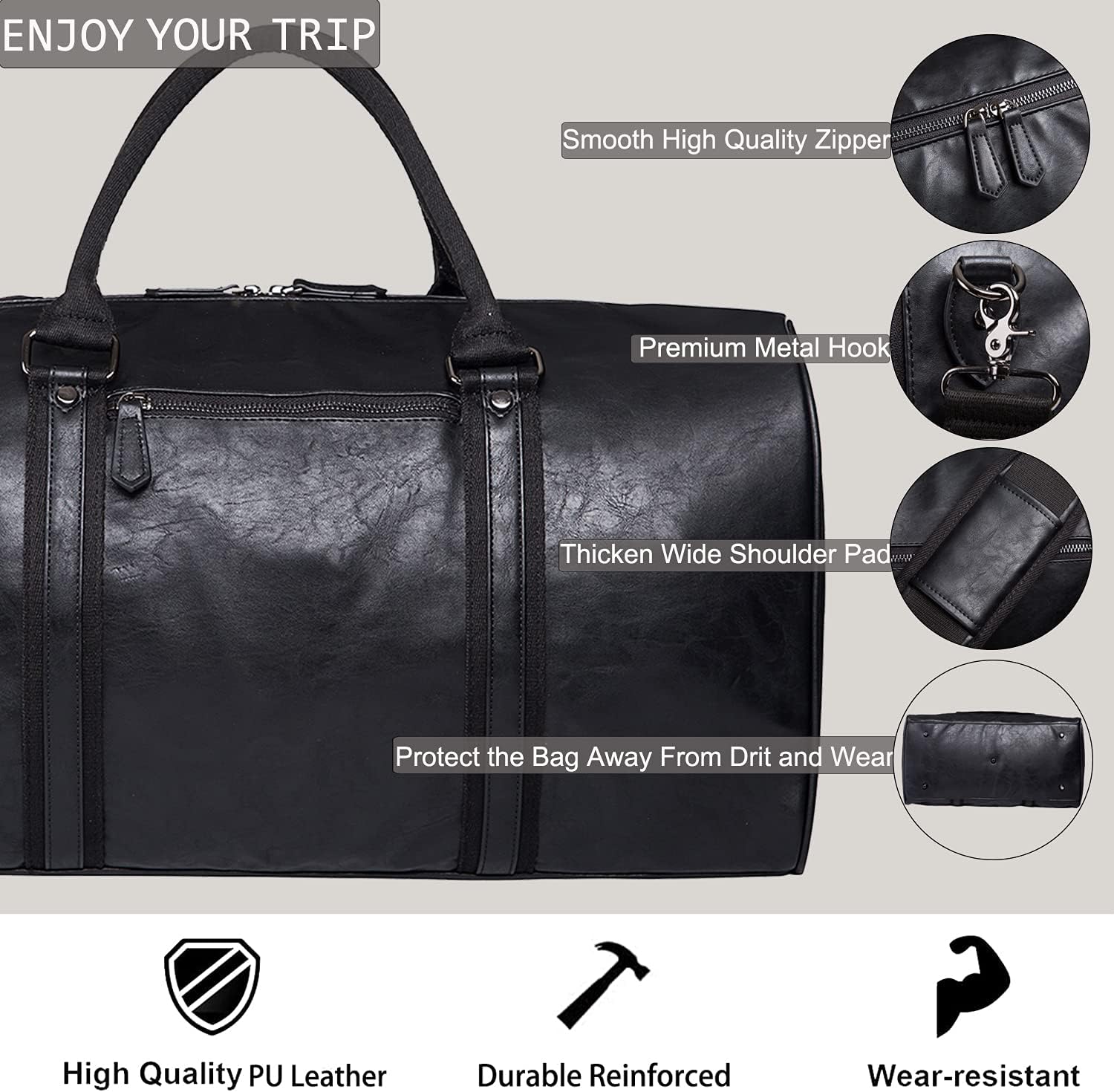 Oversized Duffle Travel Bag Waterproof Leather Weekend Bag Large Carry On Large Carry On Hangbag for Mens or Women ? ? ? ? ? - Image 4