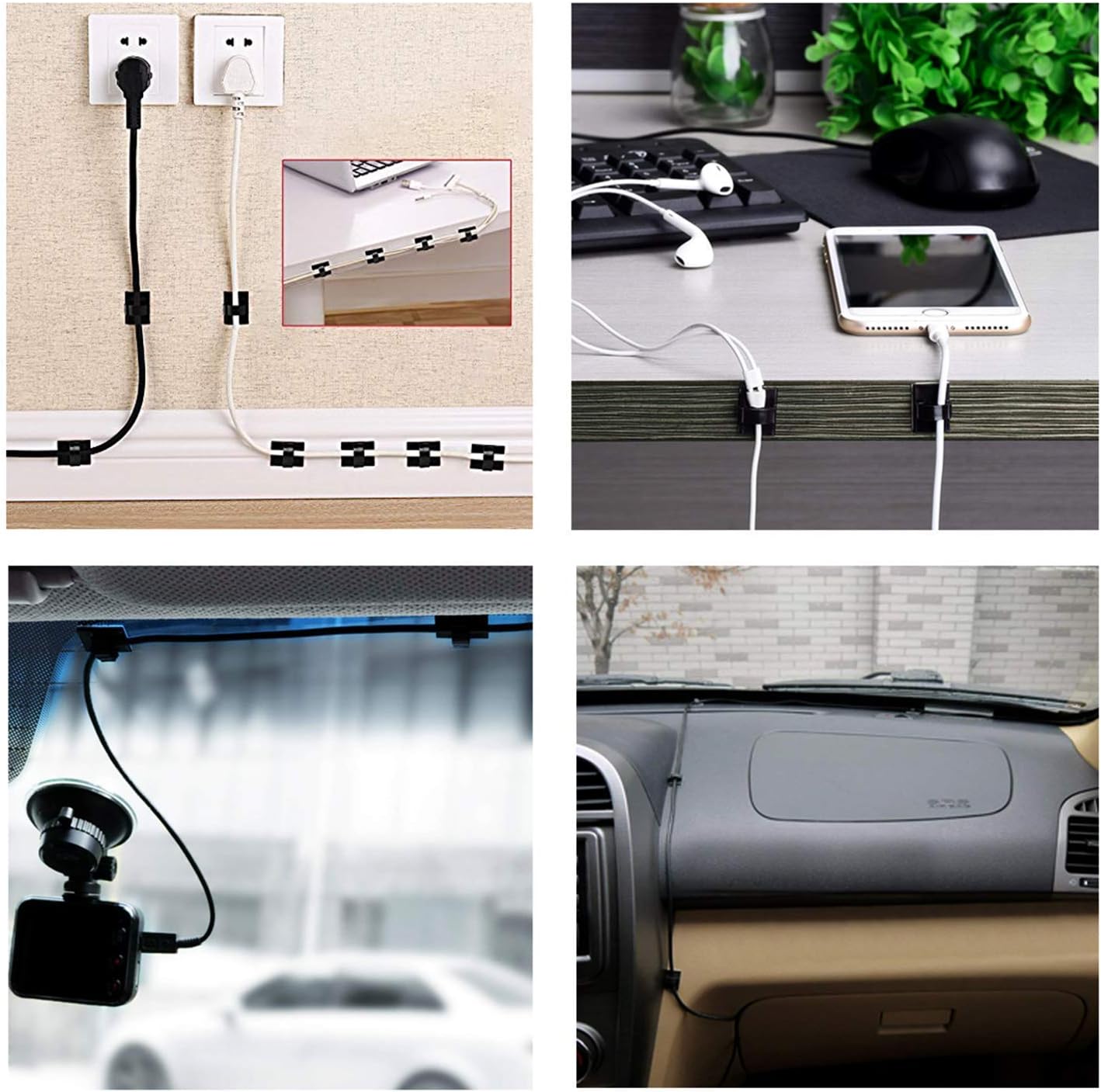 100pcs 3M Self Adhesive Cable Clips Wire Holders Cord Organizer Cable Clamp Management Sticky for Office Home Car Desk Tables PC Laptop TV Wall, Black - Image 6
