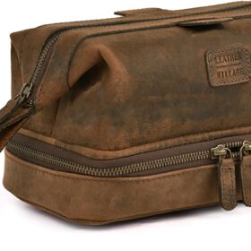 LEATHER VILLAGE Genuine Leather Dopp Kit ? Large Travel Toiletry Bag with Waterproof Lining, Dual-Zip Design for Men & Women, Organizer for Shaving, Makeup & Essentials - Brown ?   ?   ?  ?   ?