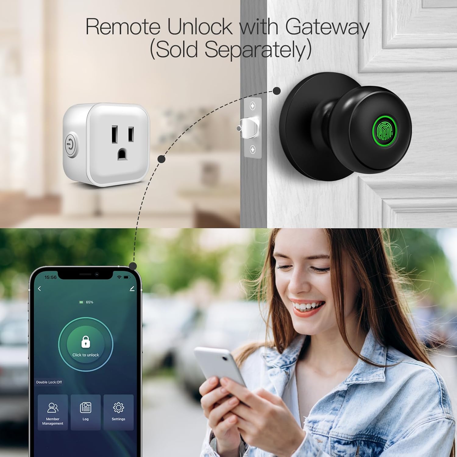GeekTale Fingerprint Door Lock for Bedrooms, Fingerprint Door Knob with Lock, Smart Door Knob Biometric Door Knob, App Control, Back-up Keys, Thumbprint Door Knob for Bedrooms, Office, Apartment - Image 5
