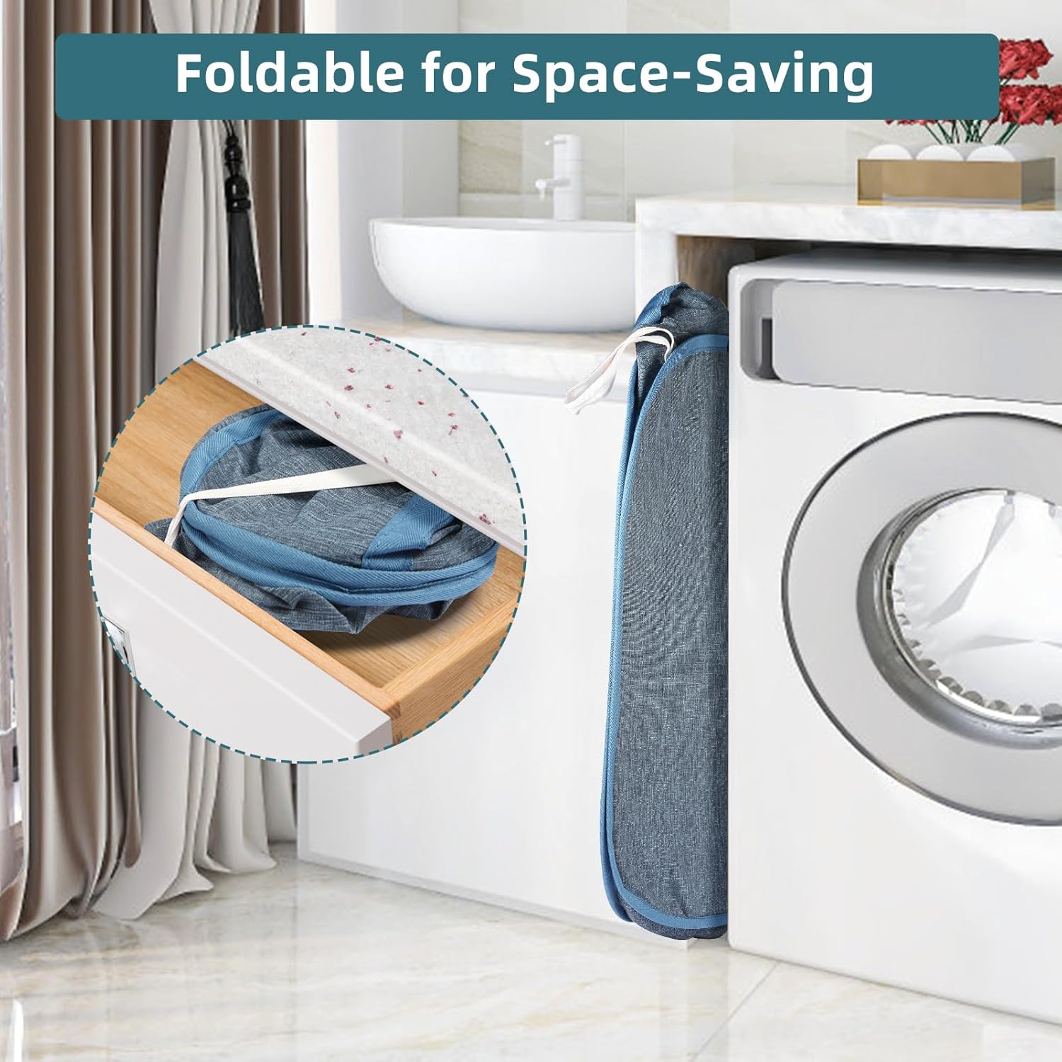 2 Pcs Collapsible Laundry Baskets, Tear Proof Pop Up Laundry Hamper with Dual Handles, Durable Foldable Laundry Basket, Easy to Carry Laundry Hamper for Home, Laundry Room, Bedroom, Dorm, Travel Blue ? ? ? ? ? - Image 3