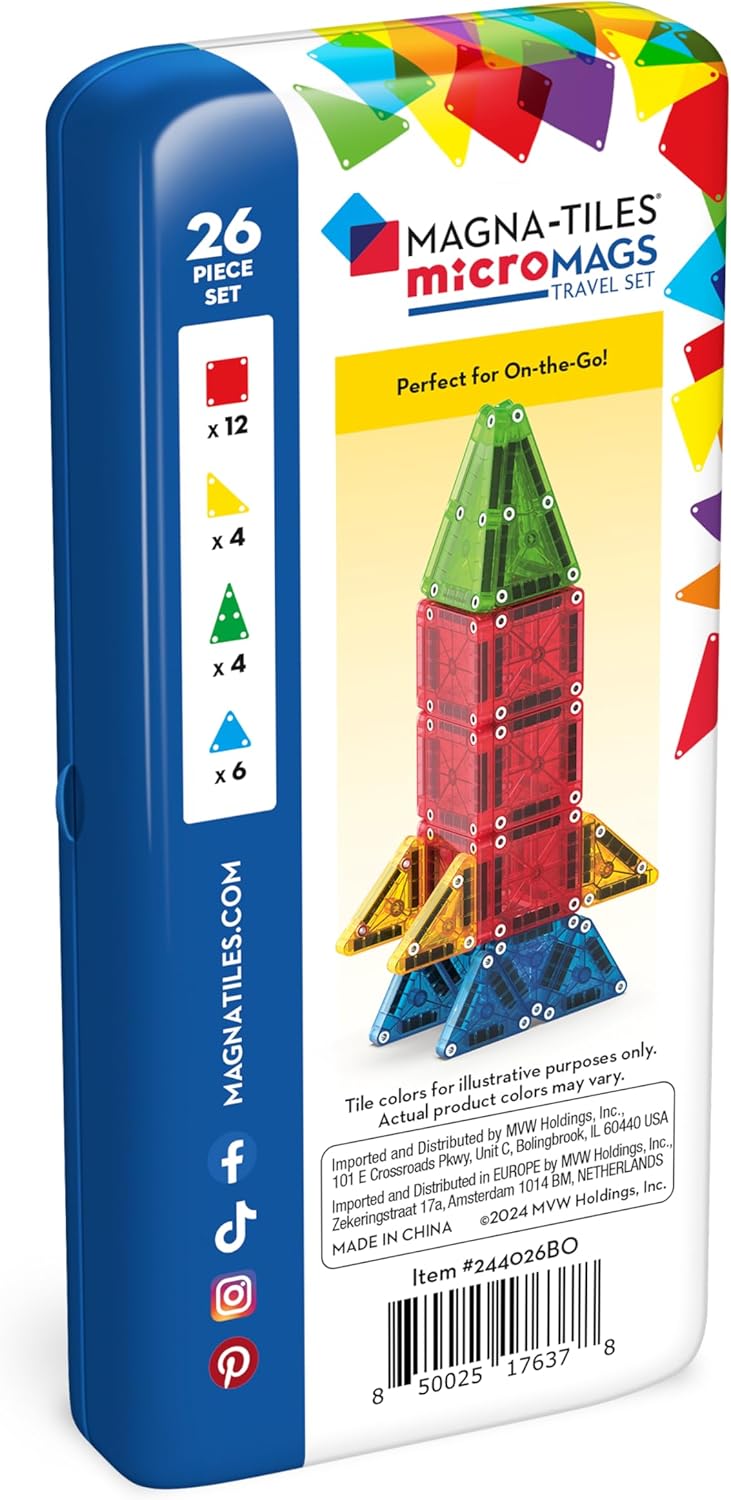 MAGNA-TILES microMAGS 26-Piece Travel Magnetic Construction Set ? Bold Colors, The Original Magnetic Building Brand ? ? ? ? ? - Image 2