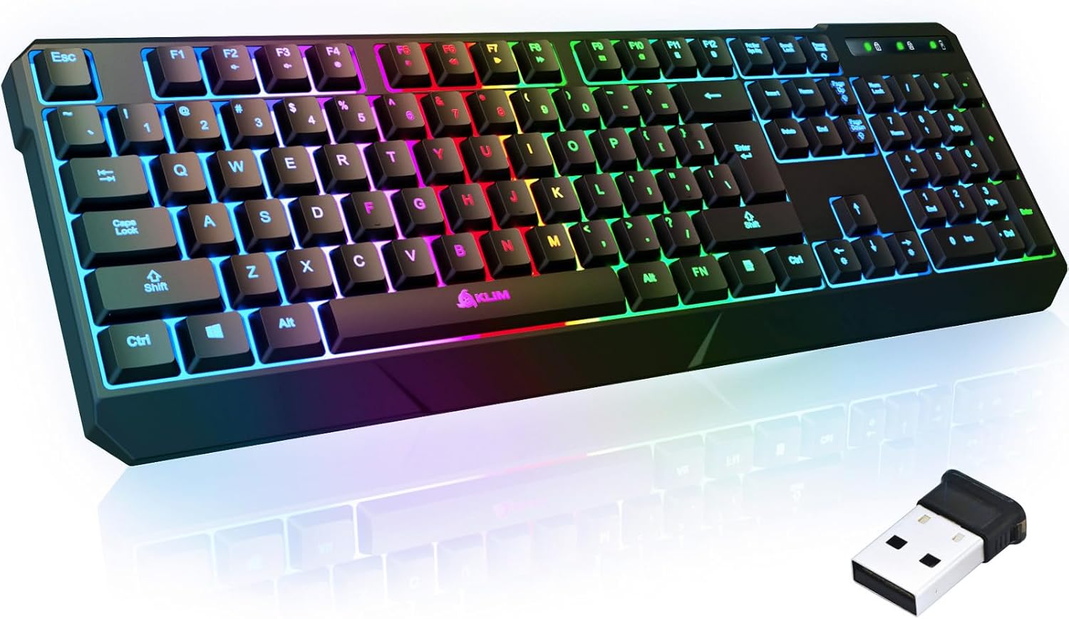 KLIM Chroma Wireless Gaming Keyboard RGB - Backlit Wireless Keyboard - Long-Lasting Rechargeable Battery - Quiet Water Resistant Ergonomic Keyboard - Teclado Gamer - PC PS5 PS4 Xbox One Mac - Black