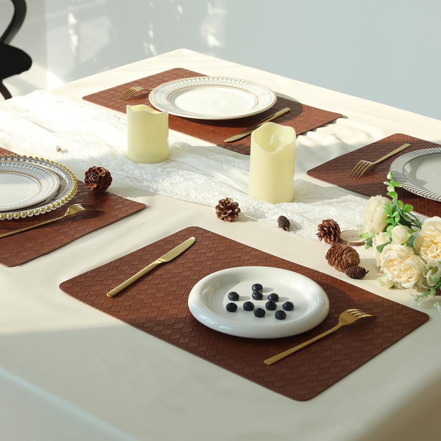 FAVE Faux Leather Placemats Set of 2 Oil-Proof Wipeable PU Placemats for Kitchen Dining Table,Restaurant,Coffee Shop (Walnut Brown-2PCS) - Image 5
