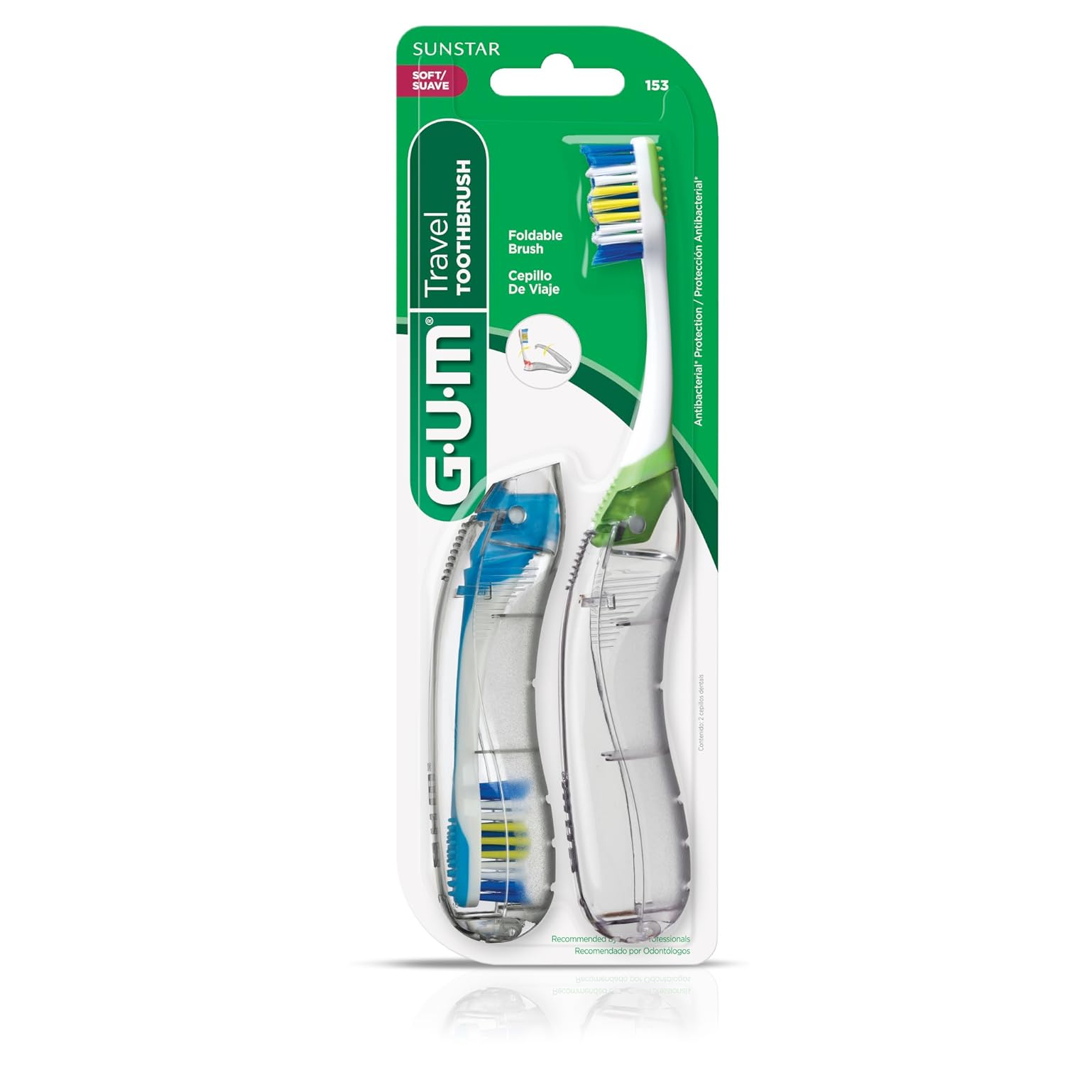 GUM Folding Travel Toothbrush, Compact Head + Tongue Cleaner, Soft Bristled Travel Toothbrushes for Adults, 2ct (Colors may vary) ? ? ? ? ? - Image 5