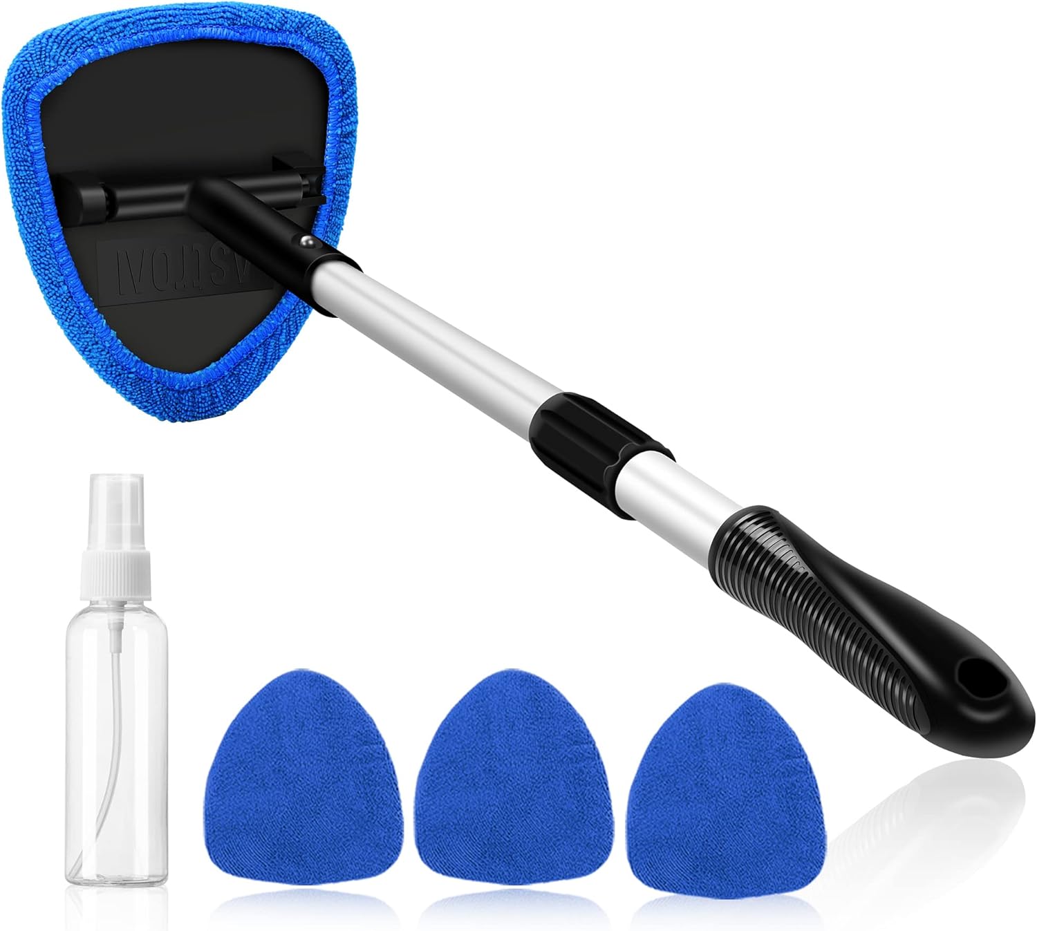 AstroAI Windshield Cleaner, Car Windshield Cleaning Tool Inside with 4 Reusable and Washable Microfiber Pads and Extendable Handle Auto Glass Wiper Kit, Blue ? ? ? ? ?