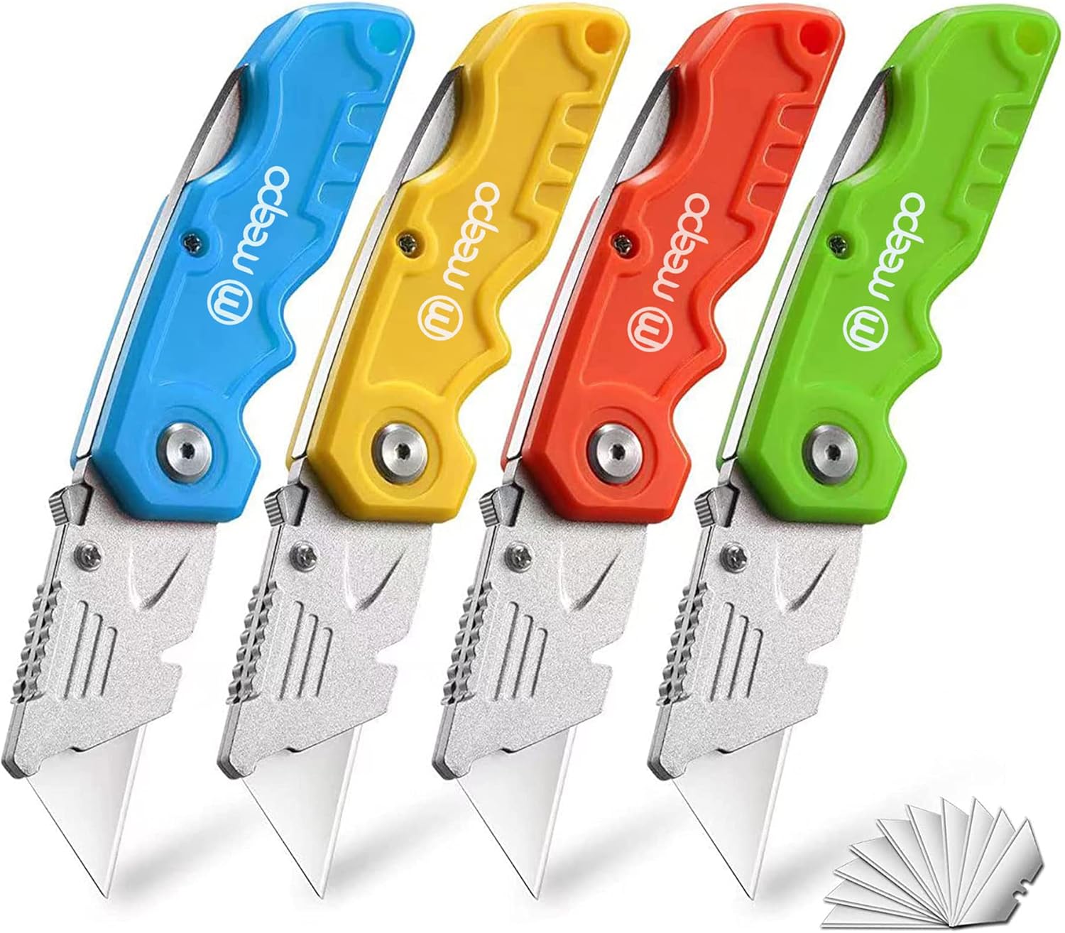 Box Cutter, 4-Pack Tough Folding Box Cutter for Heavy Duty Purpose, Razor Sharp Blade, Comfortable Handle, with Extra 10-Piece Blades, Can cut Drywall, Sheet Plastic, Linoleum, Boxes, Rope ? ? ? ? ?