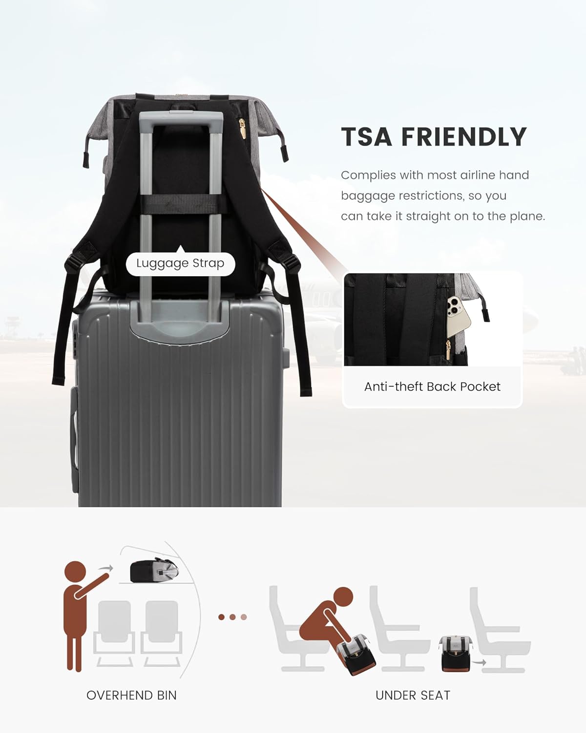 LOVEVOOK Laptop Backpack for Women, 15.6 Inch Work Laptop Bag with USB Port, Fashion Teacher Nurse Backpack Purse, Waterproof Travel Computer Backpack with Organizer Bag, 2PCS, Grey-Black ? ? ? ? ? - Image 5