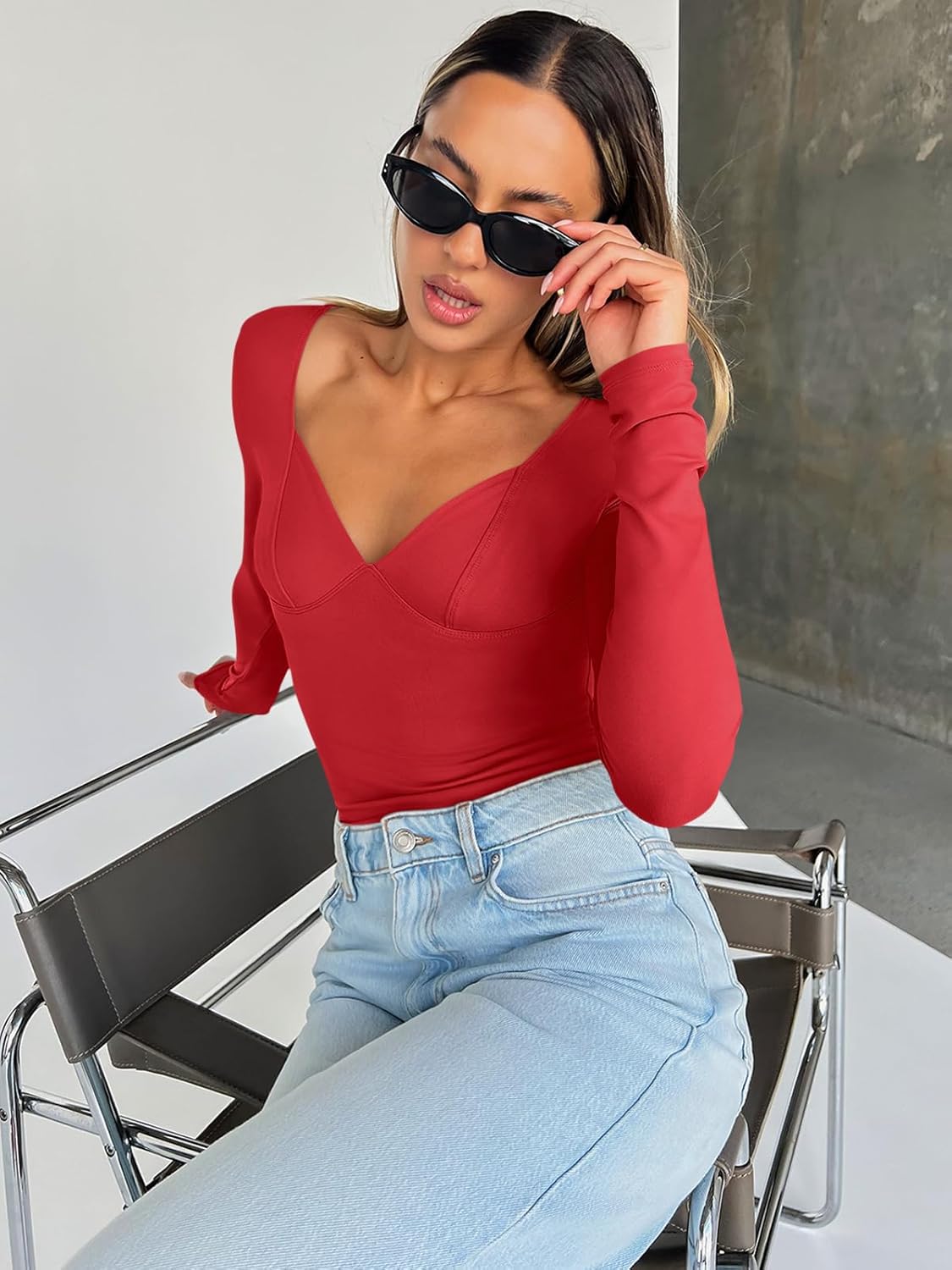 Trendy Queen Womens Tops Trendy Fashion Clothes Going Out Long Sleeve Shirts V Neck Basic Y2K Cute Shirt Slim Fitted Corset ? ? ? ? ? - Image 5