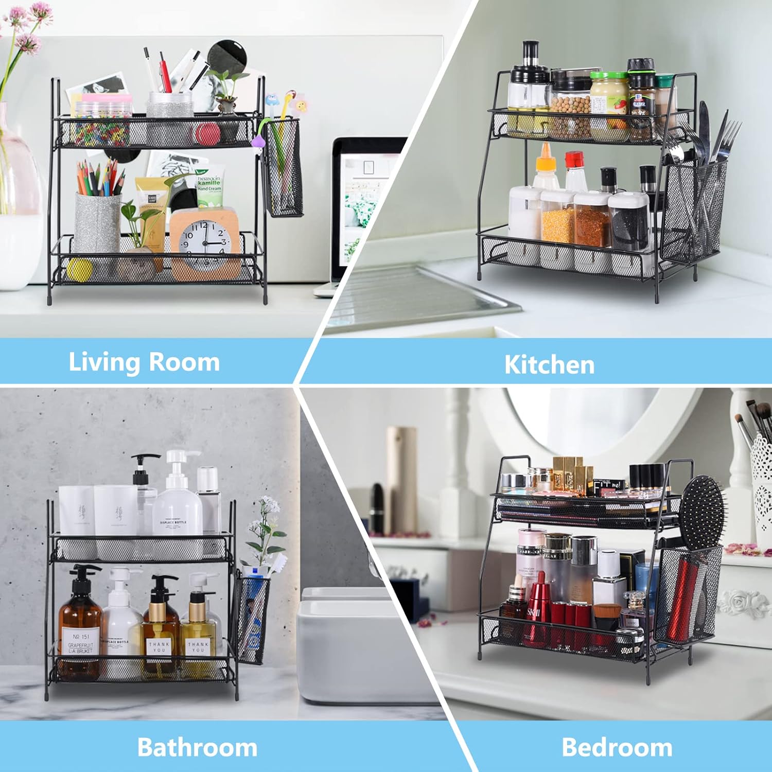 LEMIKKLE Countertop Organizer for Bathroom Counter, The Organizer for Bedroom, Spice Rack Organizer for Kitchen Counter Shelf with Small Basket(Black) ? ? ? ? ? - Image 3