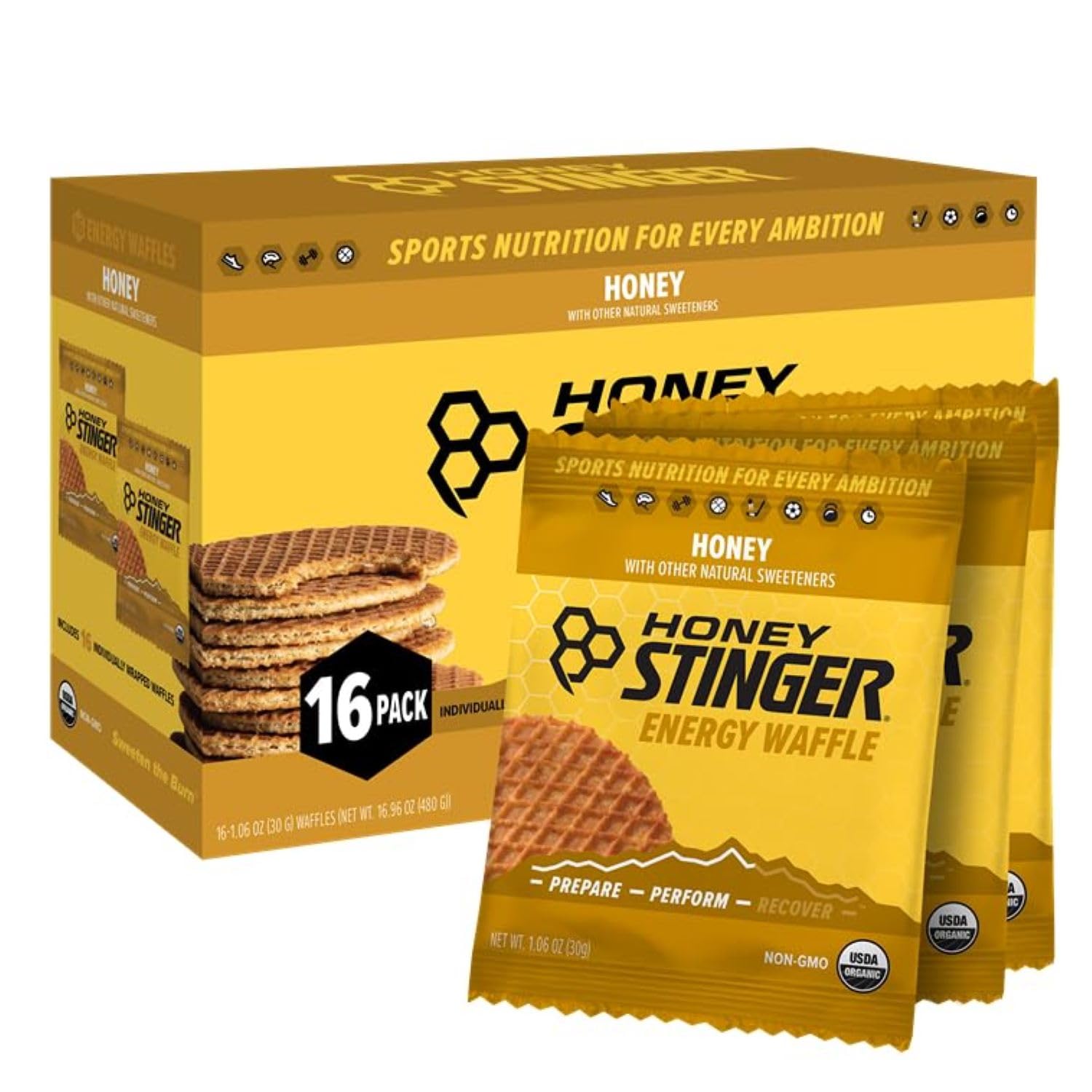 Honey Stinger Organic Honey Waffle, Energy Stroopwafel for Exercise, Endurance and Performance, Sports Nutrition for Home & Gym, Pre & During Workout, Box of 16 Waffles, 16.96 Ounce (Pack of 16) ? ? ? ? ?