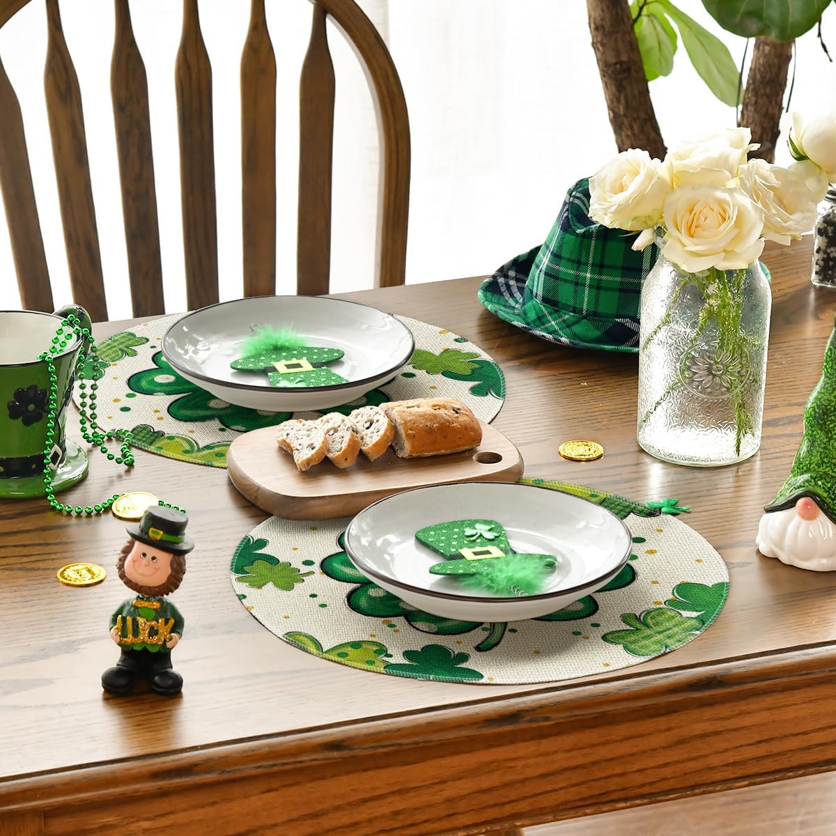 Artoid Mode Dot Shamrock St. Patrick's Day Round Placemats Set of 4,14 Inch Seasonal Spring Farmhouse Table Mats for Party Kitchen Dining Decoration ? ? ? ? ? - Image 4