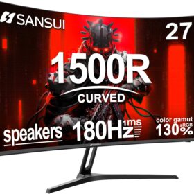 SANSUI 27 Inch Curved Gaming Monitor 180Hz 1ms with Speakers FHD 1080P Computer Monitor FreeSync|1500R|130% sRGB|HDR|Low Blue Light|HDMI DP Ports|VESA Mount|Metal Stand(ES-G27C1 HDMI Cable Included)                 