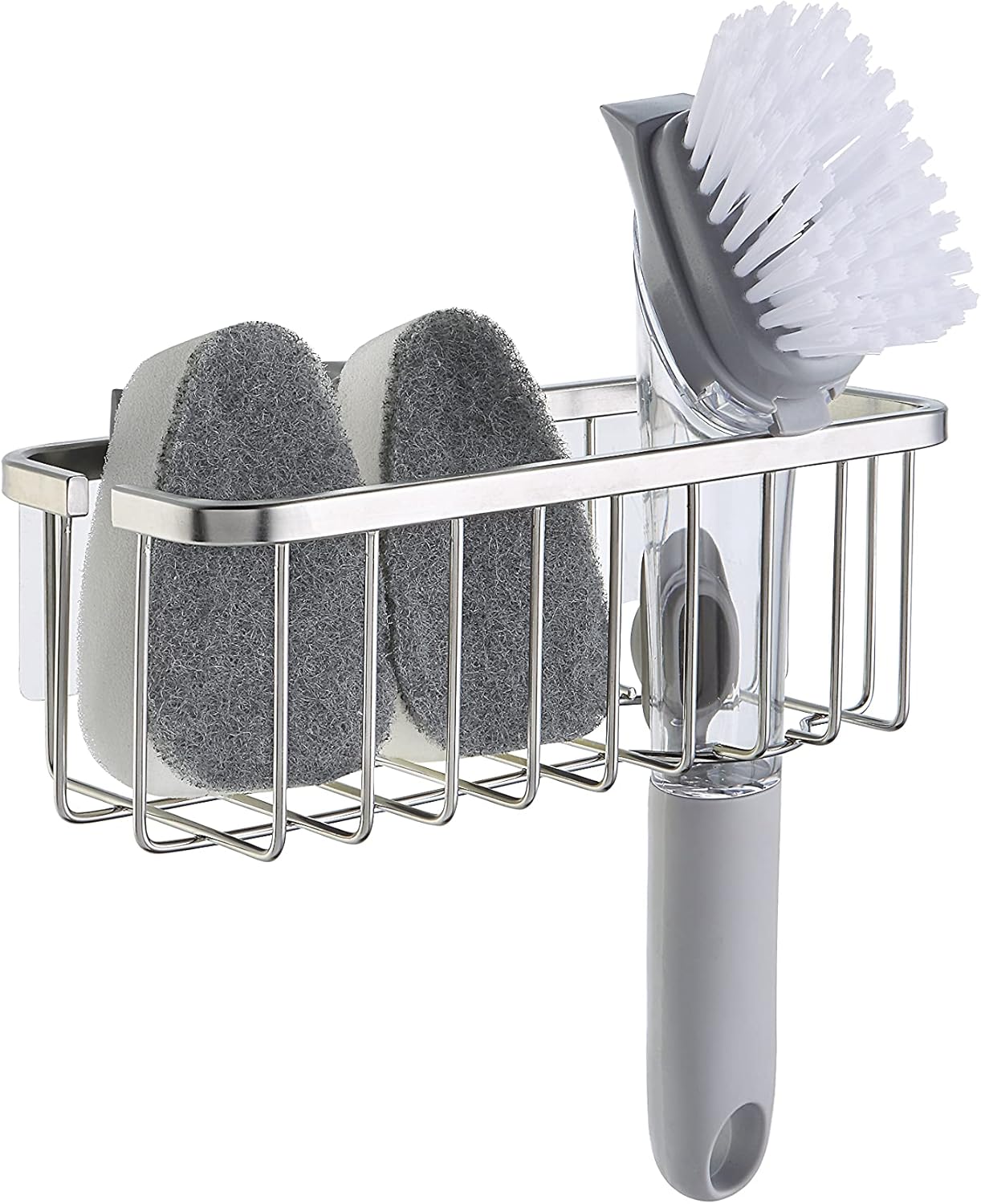 SunnyPoint NeverRust Deluxe Kitchen Sink Suction Holder for Sponges, Scrubbers, Soap, Kitchen, Bathroom, 304 Stainless Steel (Brushed Texture, 7.4 x 3.3 x 2.75 Inch)(Sponge & Brush NOT Included) ? ? ? ? ?