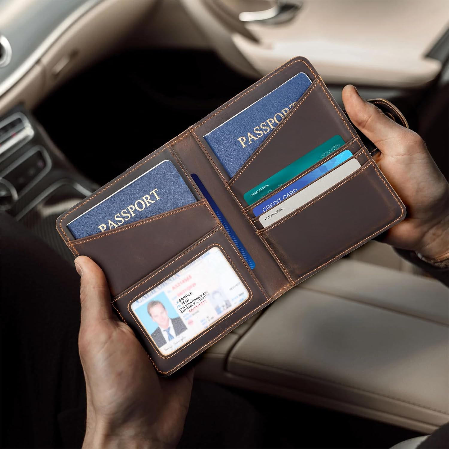 Polare Full Grain Leather Slim and Soft RFID Blocking Wallet for Men Snap Bifold Travel Wallet Passport Holders 2 Passports (Dark Brown with AirTag Slot) ? ? ? ? ? - Image 6
