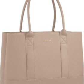 LOVEVOOK Laptop Bag for Women, 15.6 inch Computer Work Tote Bag, Waterproof Leather Shoulder Bag, Large Capacity Business Handbag, Office Briefcase for Gift, Travel, Teacher, Nude ?   ?   ?  ?   ?