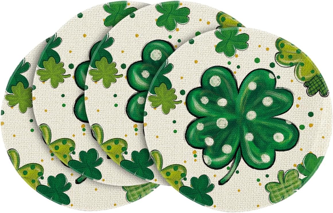 Artoid Mode Dot Shamrock St. Patrick's Day Round Placemats Set of 4,14 Inch Seasonal Spring Farmhouse Table Mats for Party Kitchen Dining Decoration ? ? ? ? ?