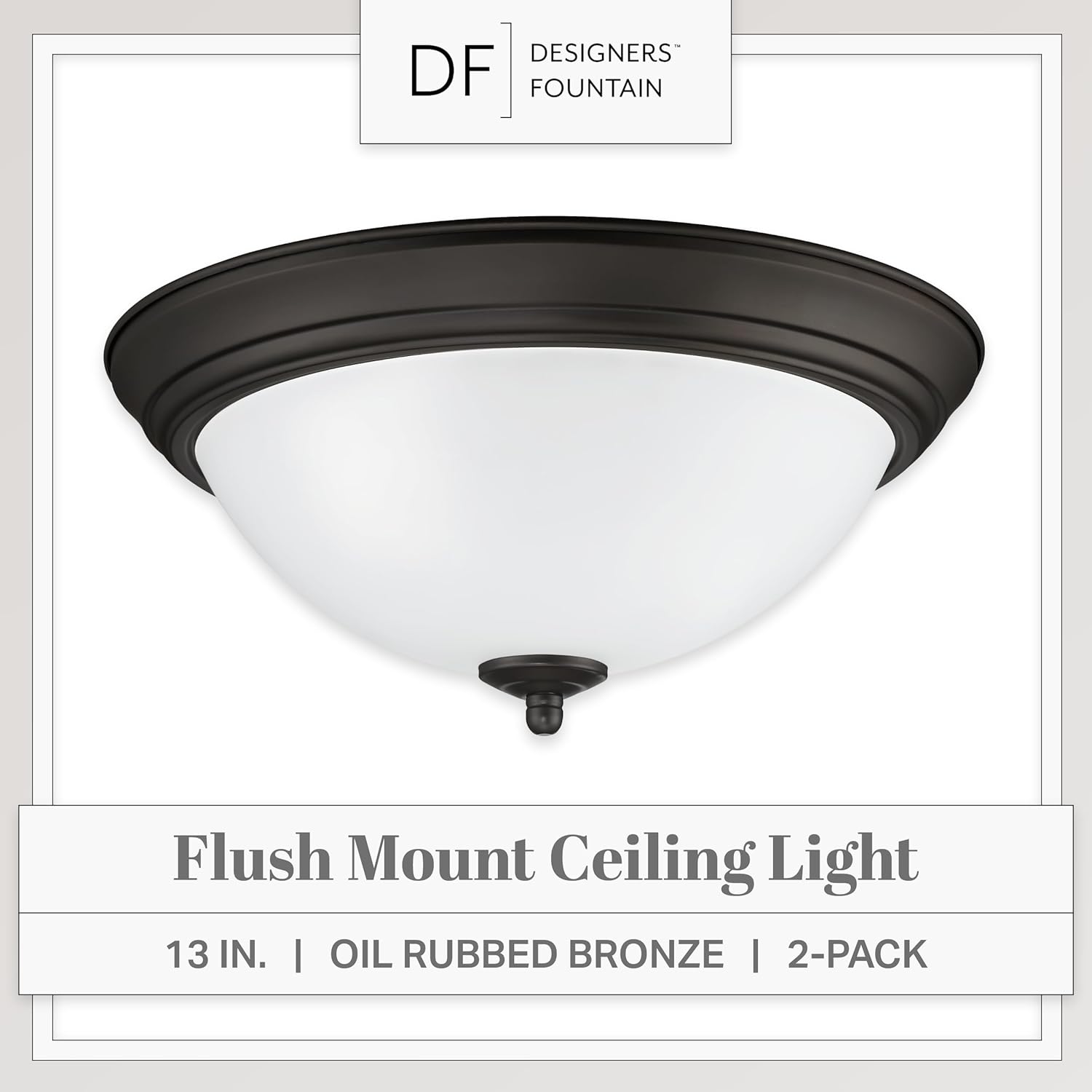 DESIGNERS FOUNTAIN Flush Mount Ceiling Light, 2-Pack, 13 Inch LED Frosted Glass Lighting Fixture for Kitchen, Bedroom, Bathroom, and Hallway, Oil Rubbed Bronze, D333M-13FM-ORB2 - Image 2