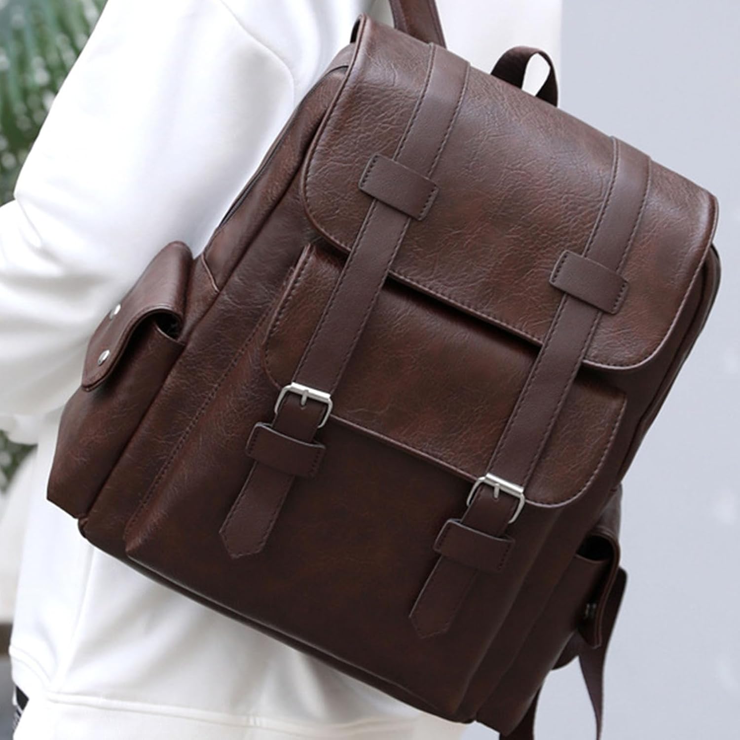 Leather Laptop Backpack Travel Backpack Carry on Flight Approved Dark Drown College Computer Back pack Large Work Backpack for Women Men Teacher Business BackPack ? ? ? ? ? - Image 2