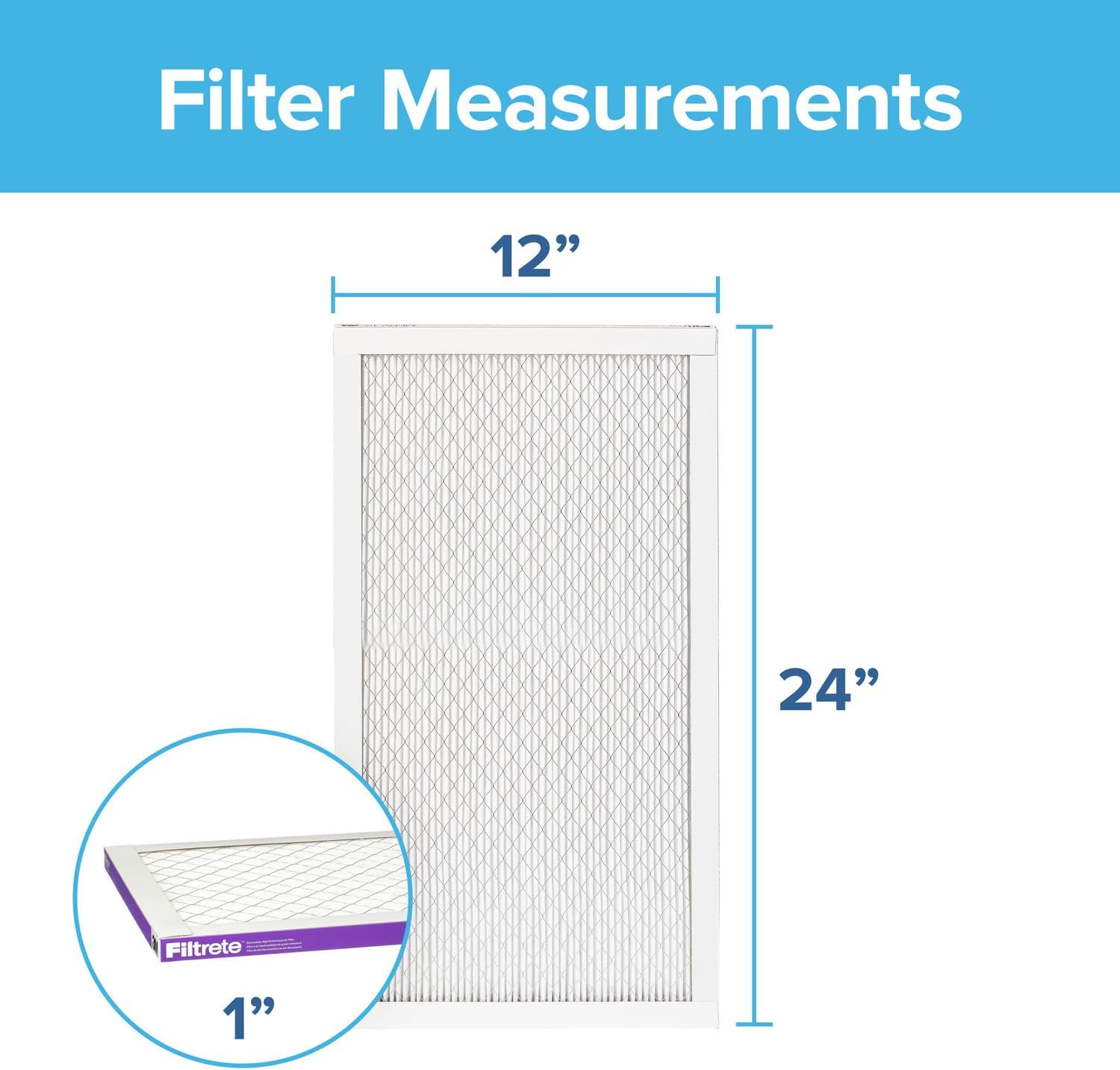 Filtrete 12x24x1 AC Furnace Air Filter, MERV 12, MPR 1500, CERTIFIED asthma & allergy friendly, 3 Month Pleated 1-Inch Electrostatic Air Cleaning Filter, 2-Pack (Actual Size 11.69x23.69x0.78 in) ? ? ? ? ? - Image 2