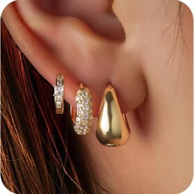 Gold Hoop Earrings For Women,14k gold Plated trendy small lightweight chunky gold/silver hoops earrings set dainty non tarnish waterproof gold/silver earrings pack stack gold/silver for women  