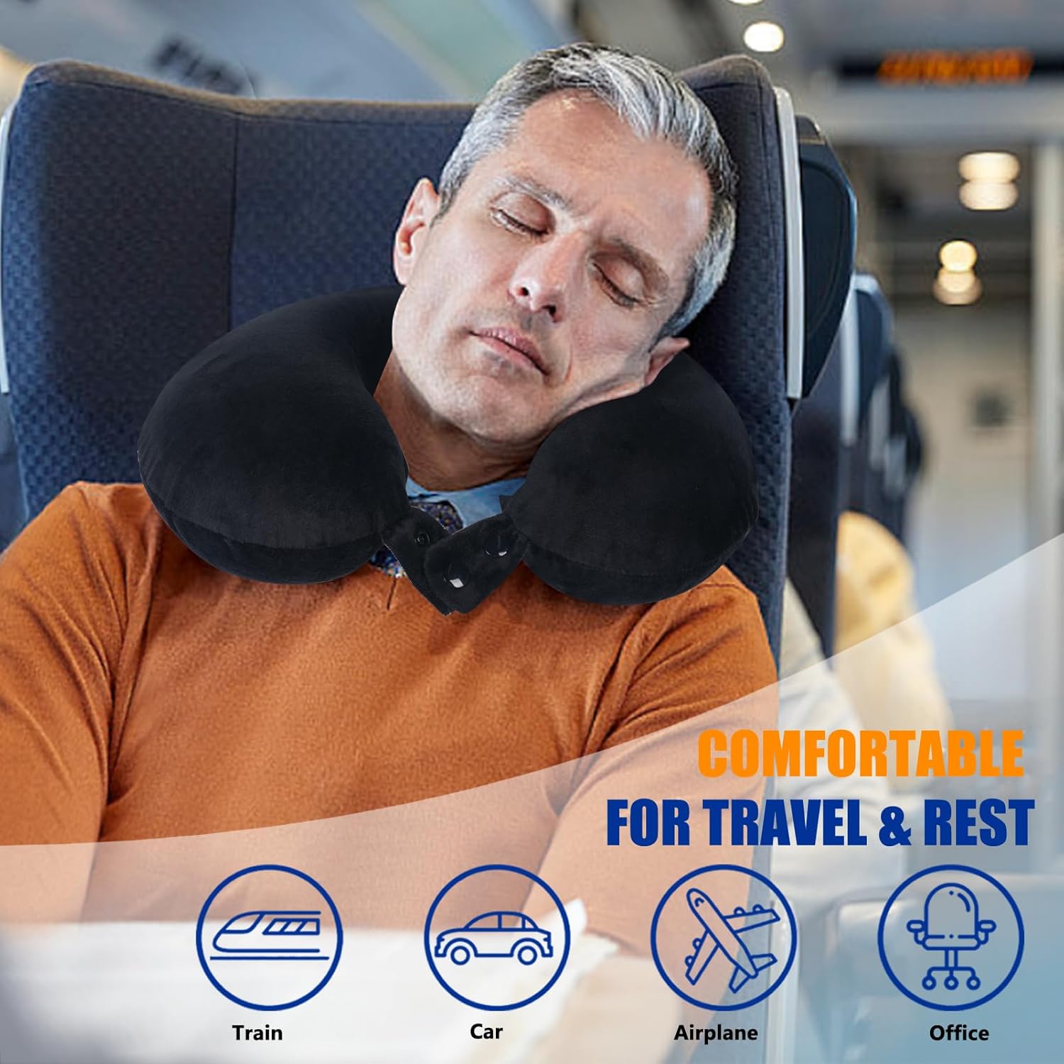 SAIREIDER Travel Pillow 100% Pure Memory Foam Travel Neck Pillow, Airplane Pillow for Traveling?Car?Home?Office?Washable Cover?Black? ? ? ? ? ? - Image 2