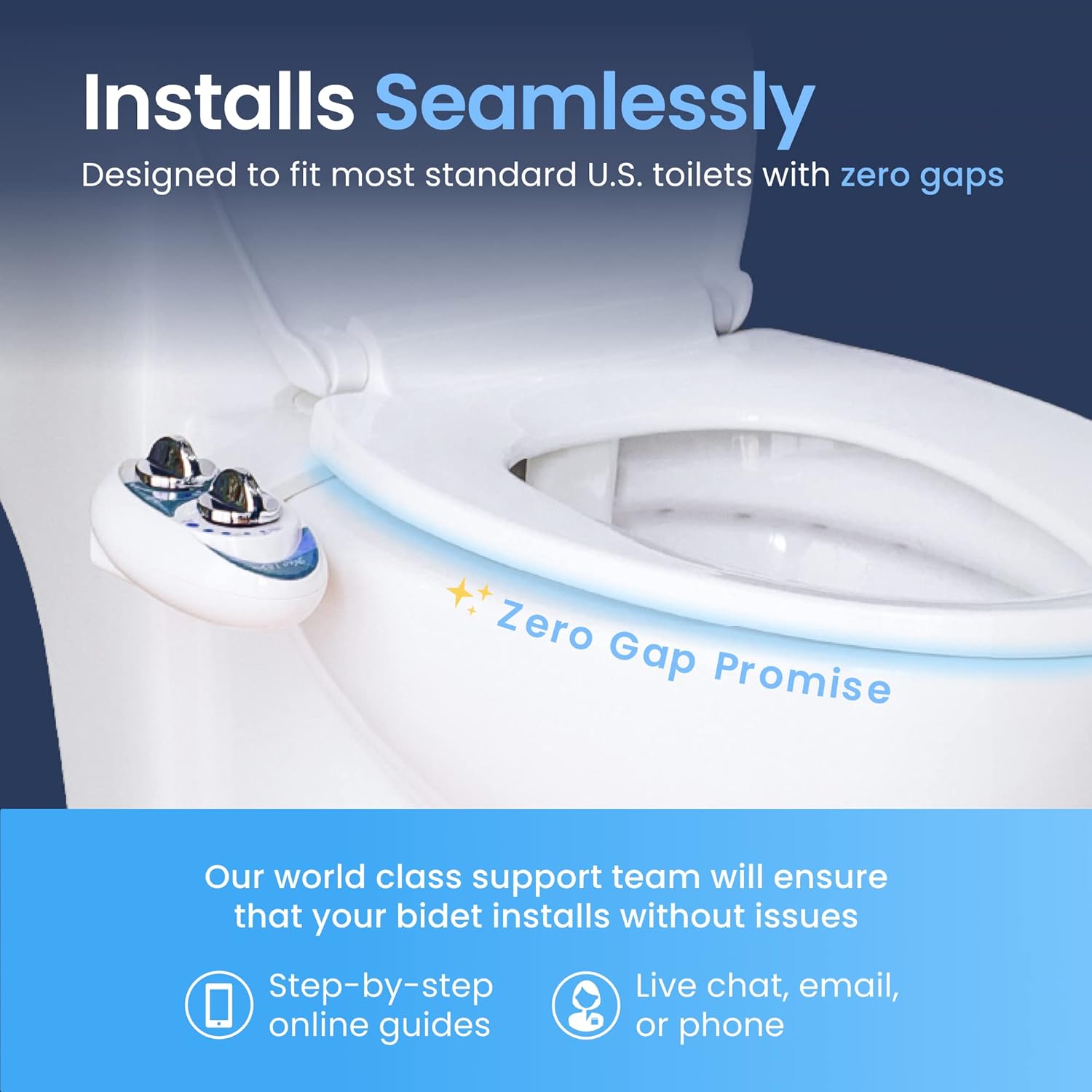 LUXE Bidet NEO 180 - Self-Cleaning, Dual Nozzle, Non-Electric Bidet Attachment for Toilet Seat, Adjustable Water Pressure, Rear and Feminine Wash, Lever Control (Blue) - Image 4