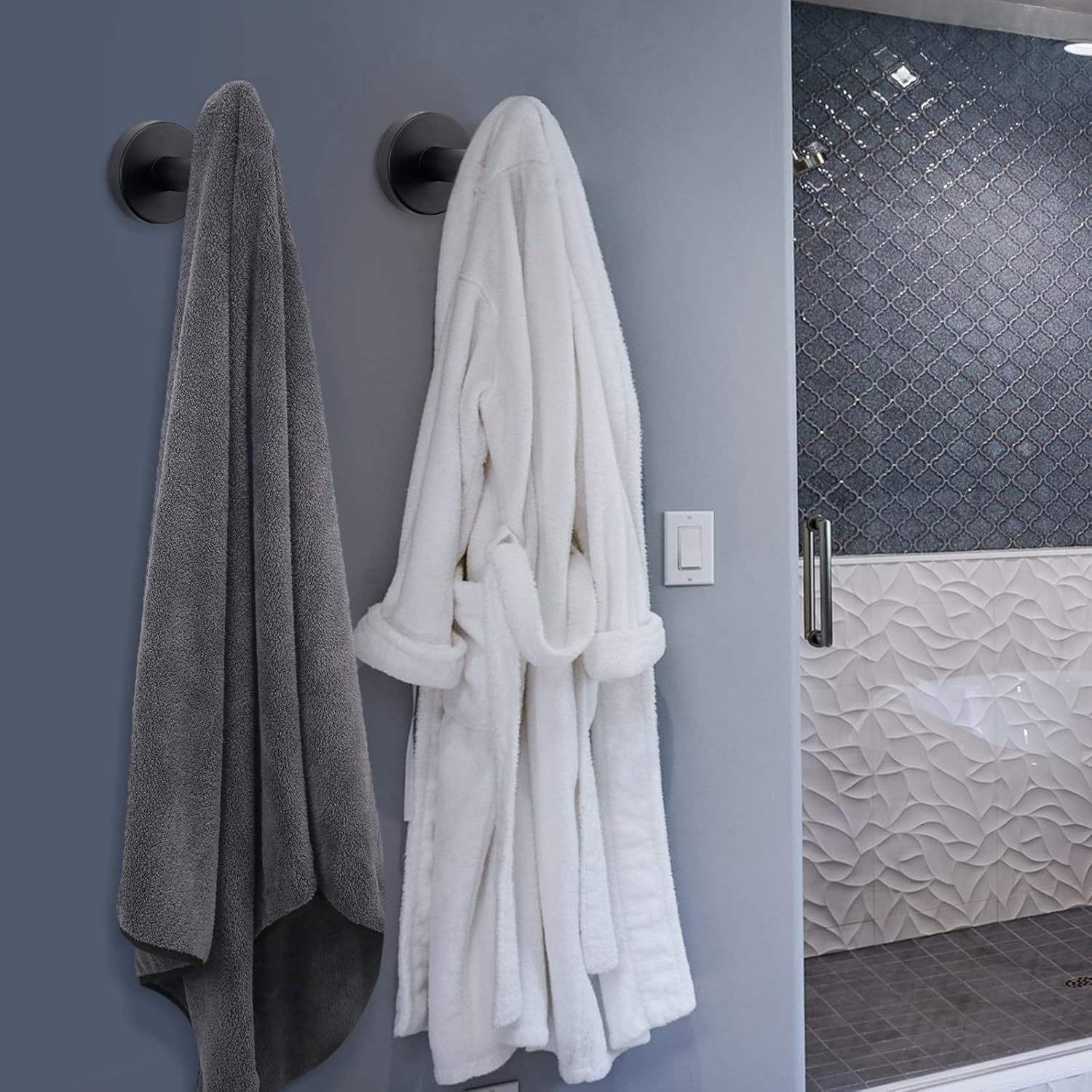 NearMoon Bath Towel Hooks- SUS 304 Stainless Steel Robe Hook Holder, Heavy Duty Coat Hook for Bathroom Livingroom Hotel Kitchen Garage, Wall Mounted- 4 Pack (Matte Black) ? ? ? ? ? - Image 2