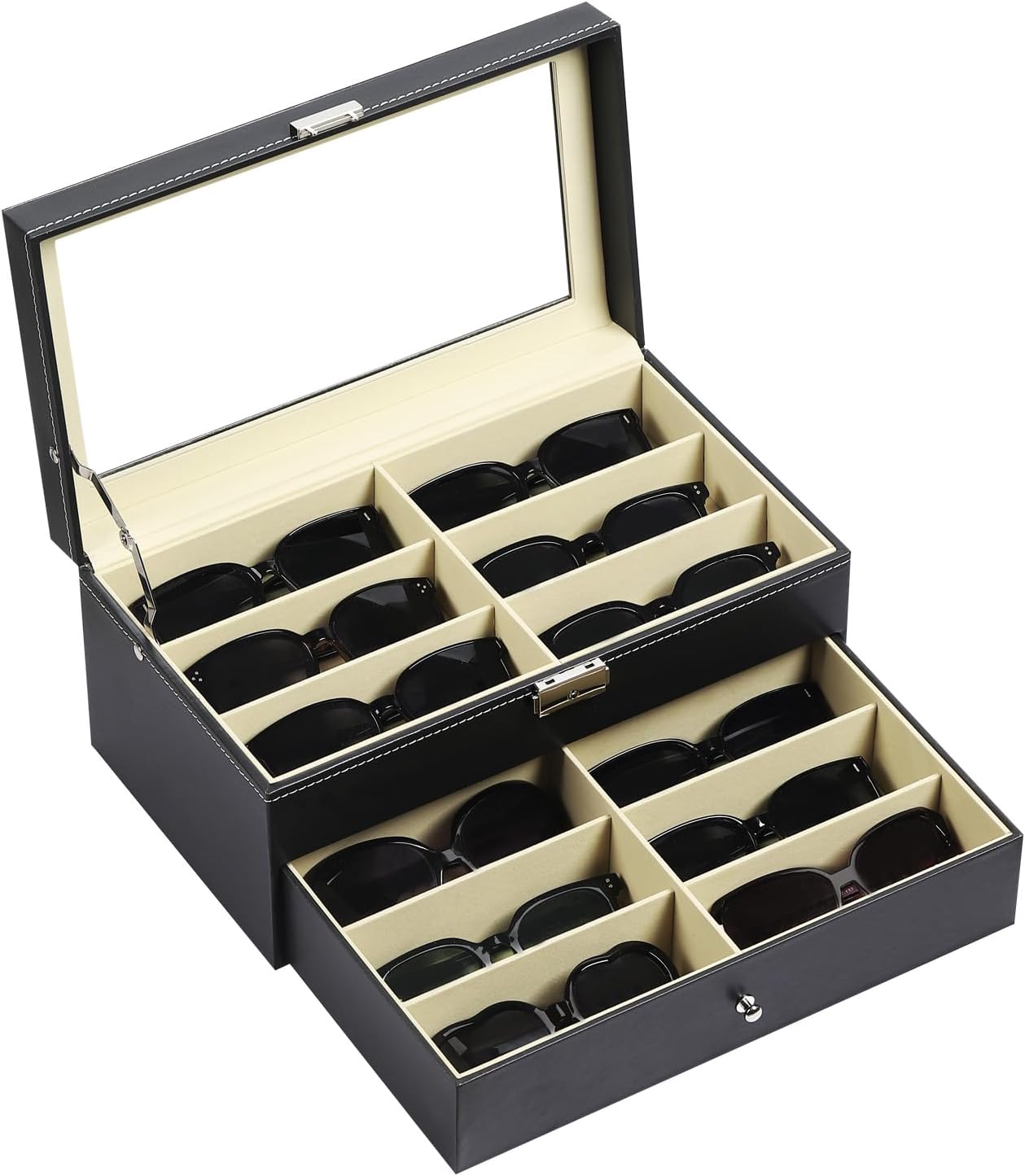 AUTOARK Leather 12 Piece Eyeglasses Storage and Sunglass Glasses Display Drawer Lockable Case Organizer,Black,AW-023 ? ? ? ? ?