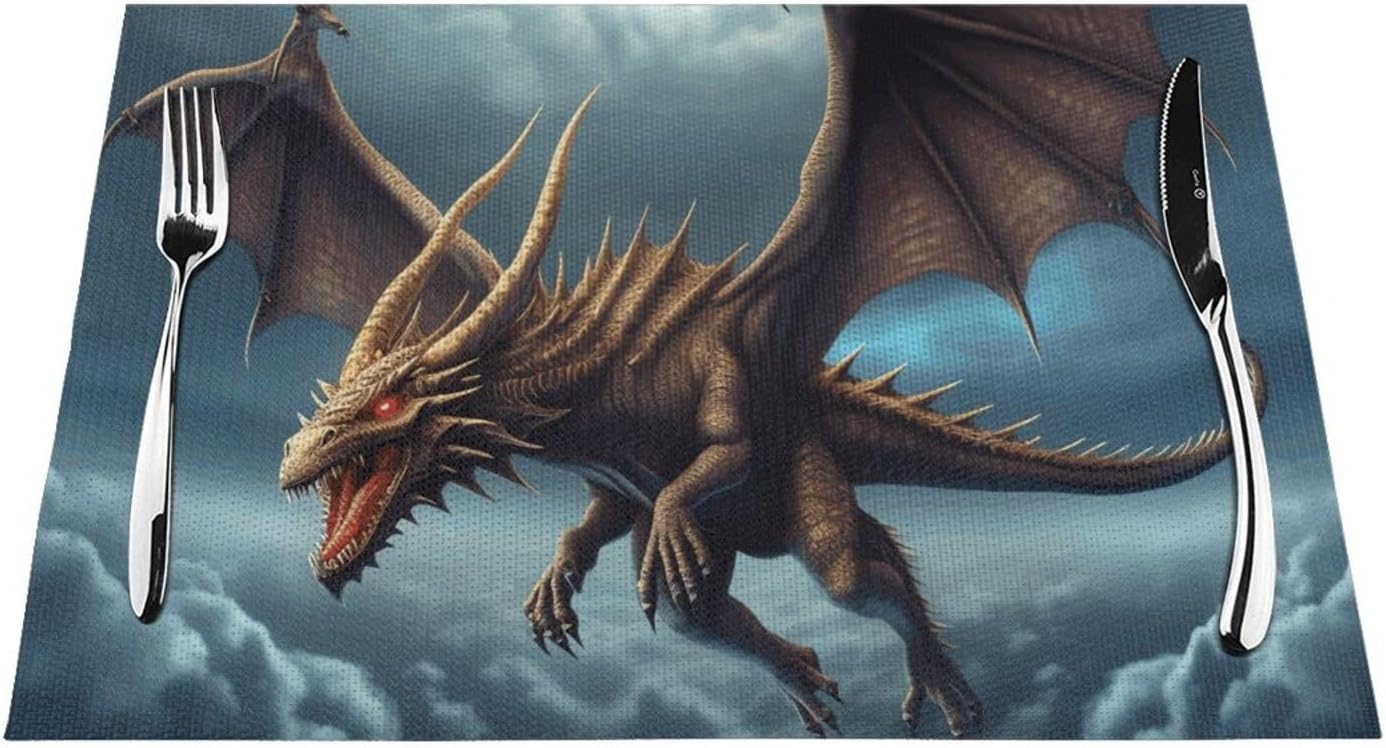 Placemats Set of 1 Washable PVC Table Mats Heat Resistant Vinyl Woven Place Mats Flying Dragon Placemats Non-Slip Wipeable Placemats for Kitchen Dining Table Decoration 18 x 12 Inch - Image 5